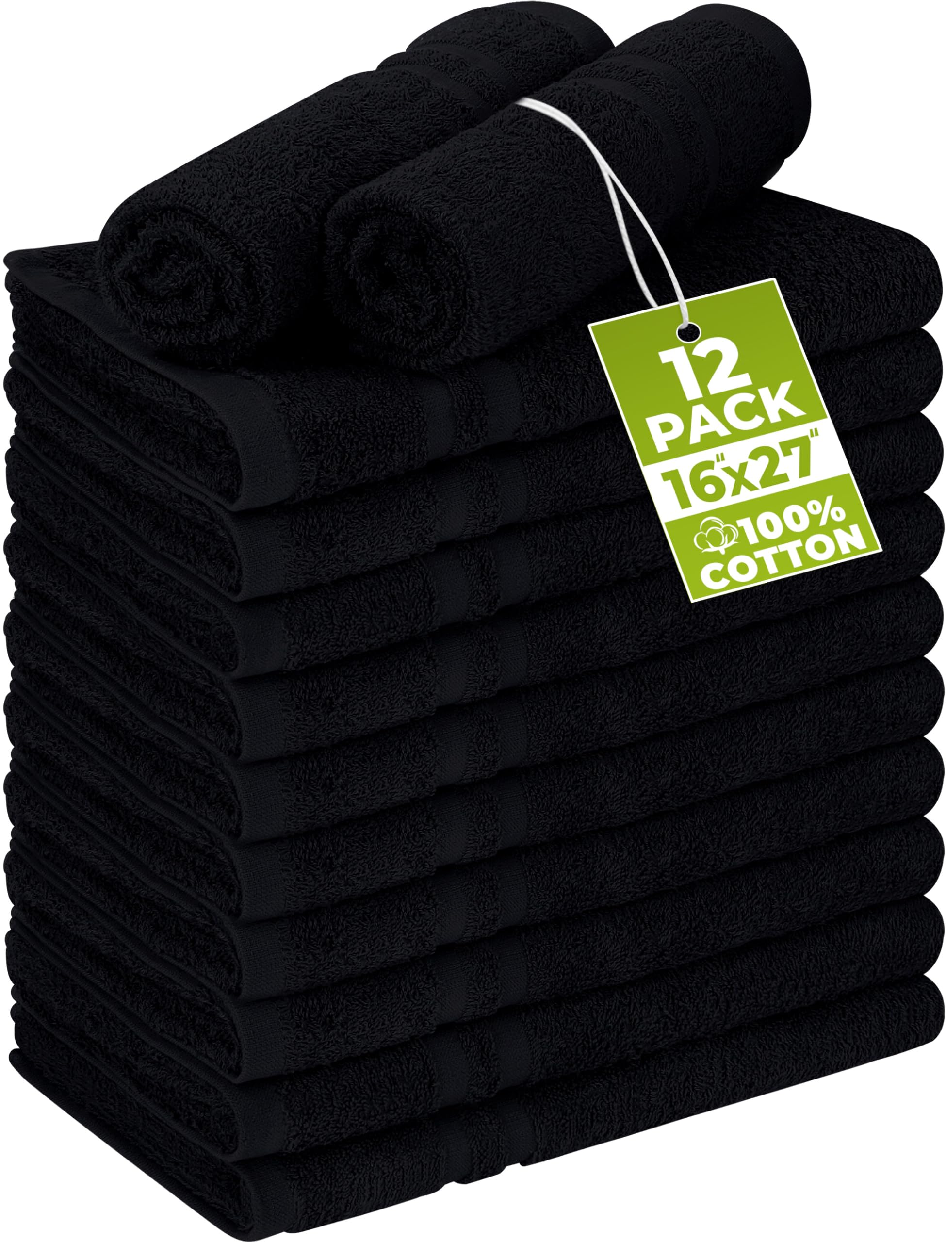 Utopia Towels Cotton Bleach Proof Salon Hand Towels - 12 Pack, Black, 16x27 inches 1