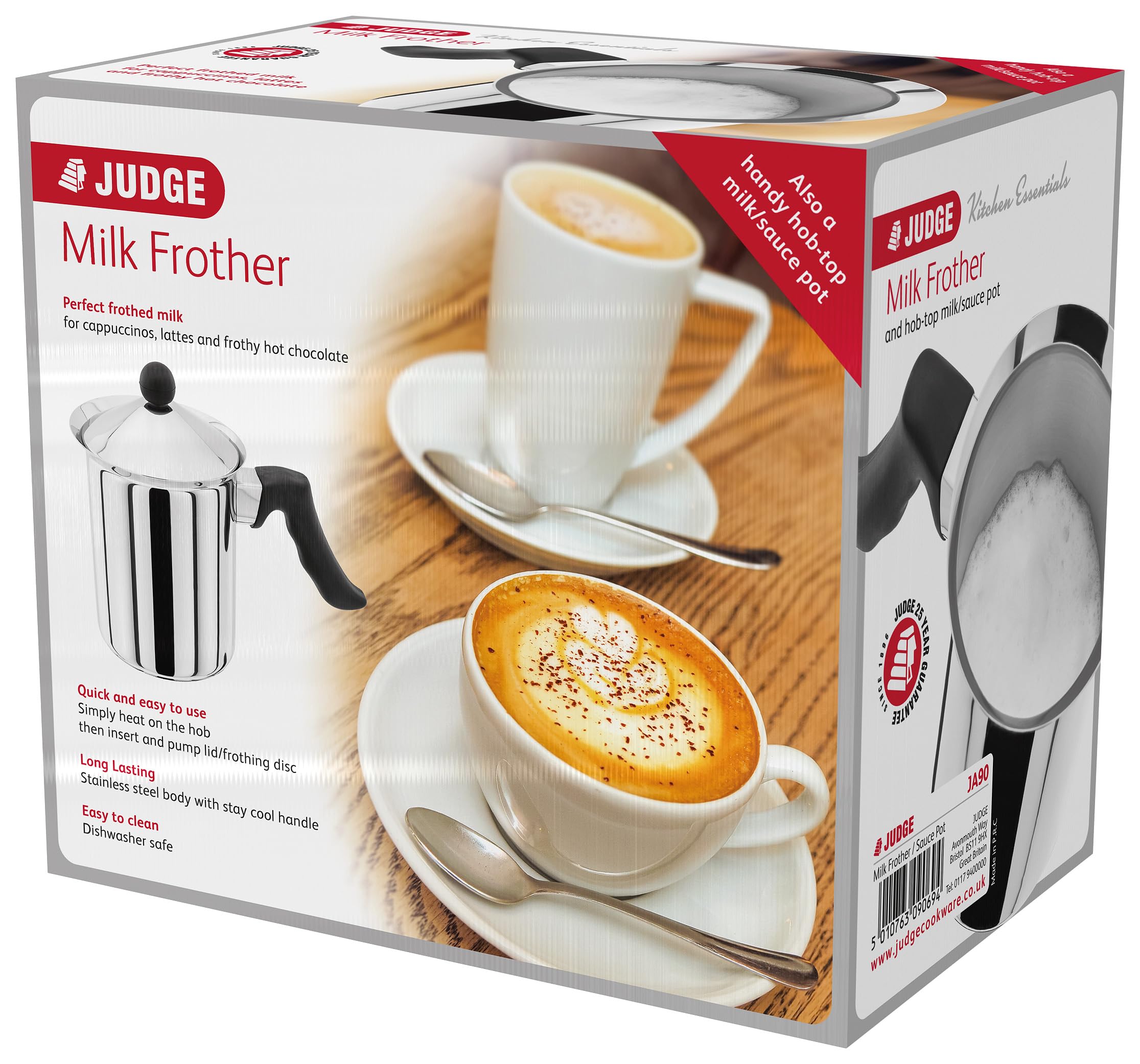 Judge JA90 Manual Milk Frother | 18/10 Stainless Steel | 800ml Capacity | Induction Ready 4