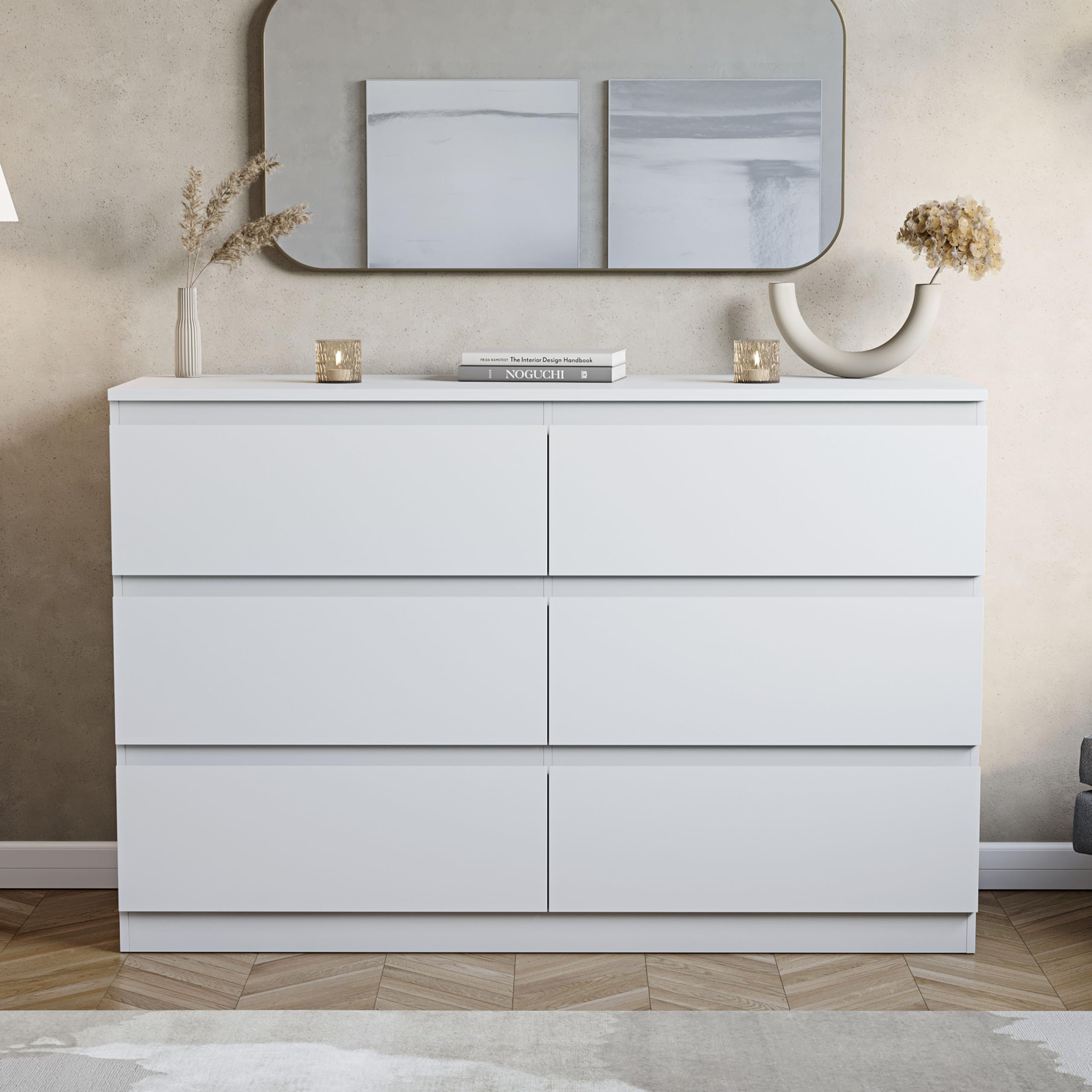 Vida Designs Denver 6 Drawer Chest of Drawers - White Wooden Storage Unit | 40D x 120W x 77H cm 3