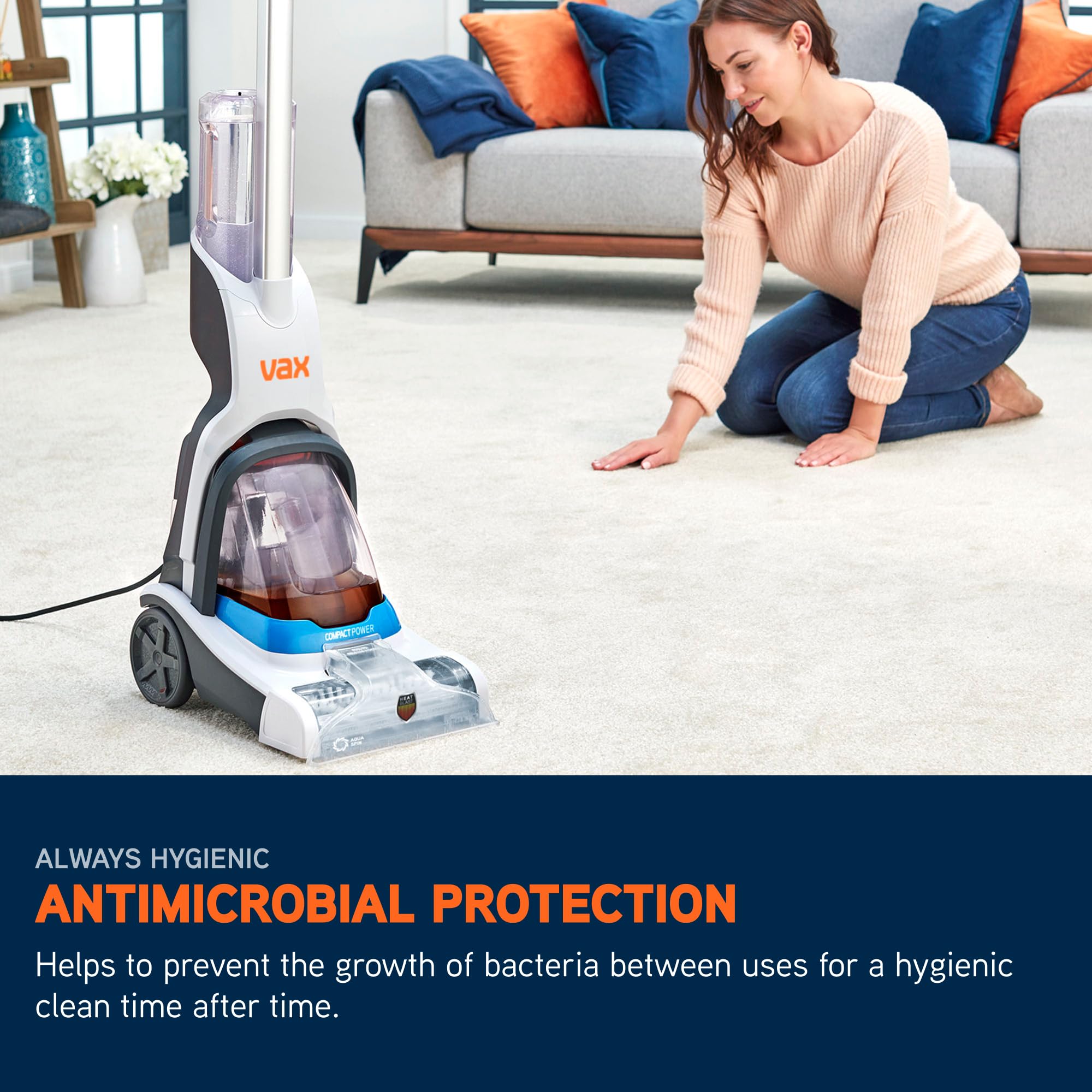 Vax Compact Power Upright Carpet Cleaner Machine - Aquaspin Brushbar | 5.7kg 8