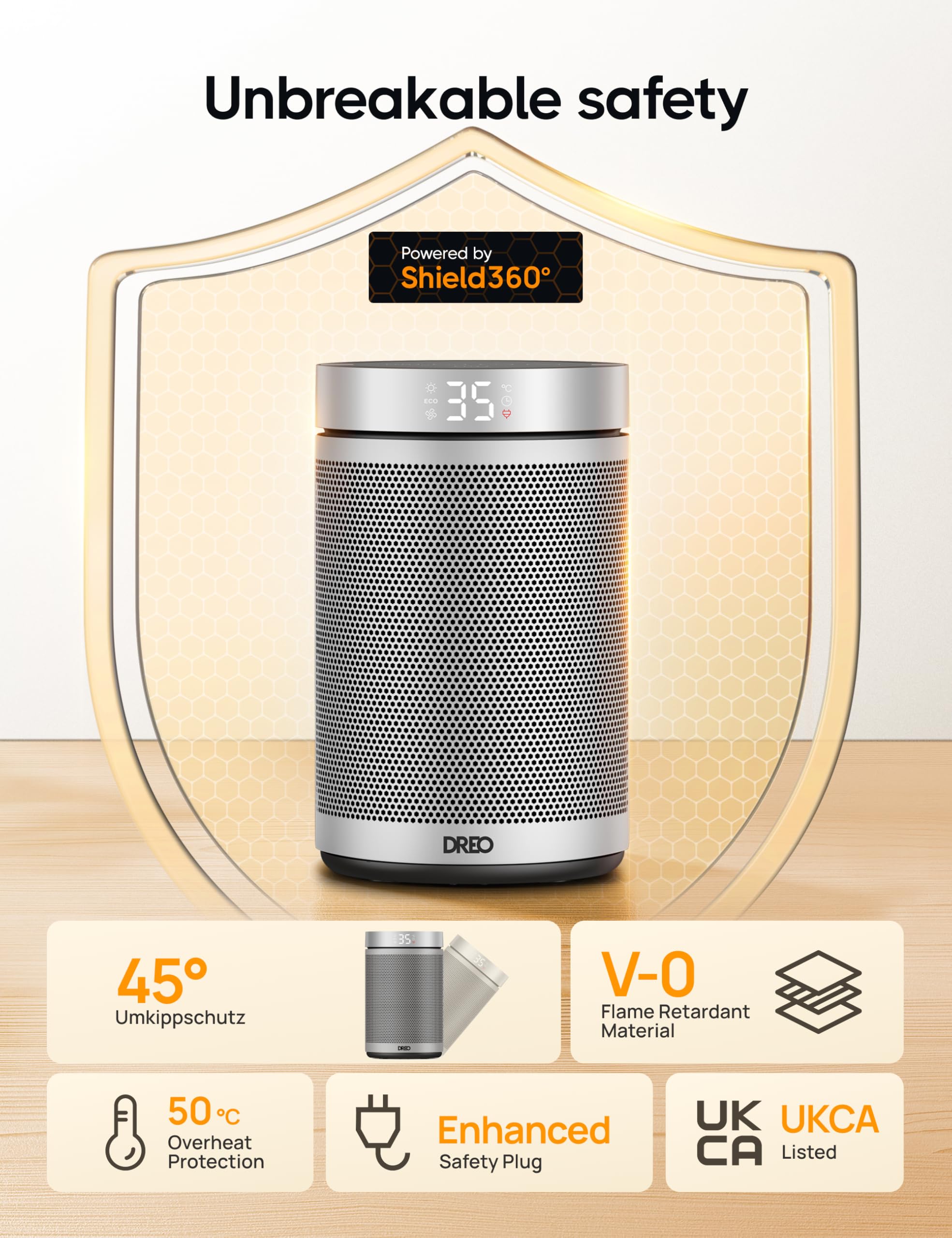 Dreo Electric Heater - 1500W Energy Efficient Space Heater | Silent Operation | Silver 5