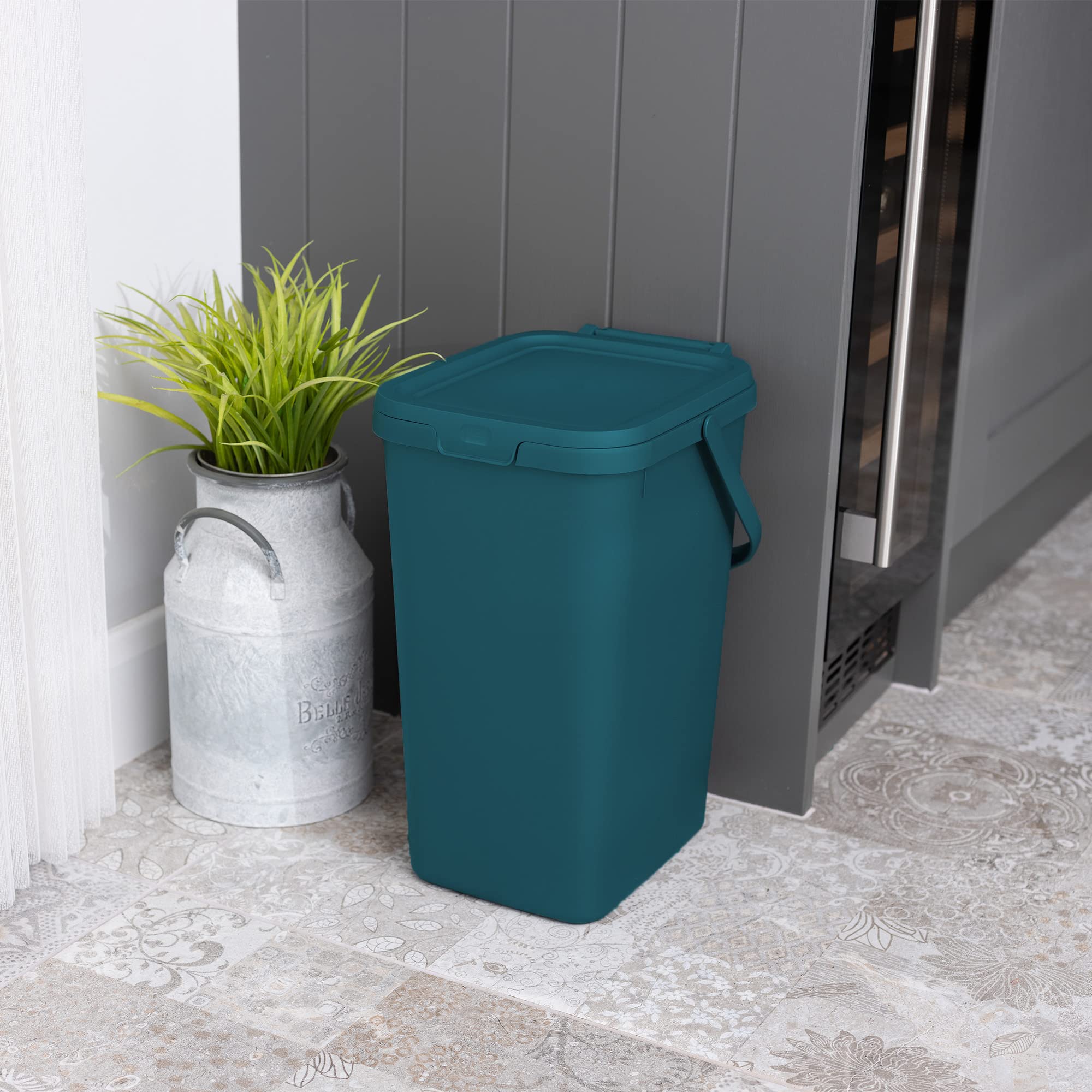 Addis 519354 Kitchen Recycling & General Storage Bin - 18 Litre Capacity | Stackable | Deep Teal Green