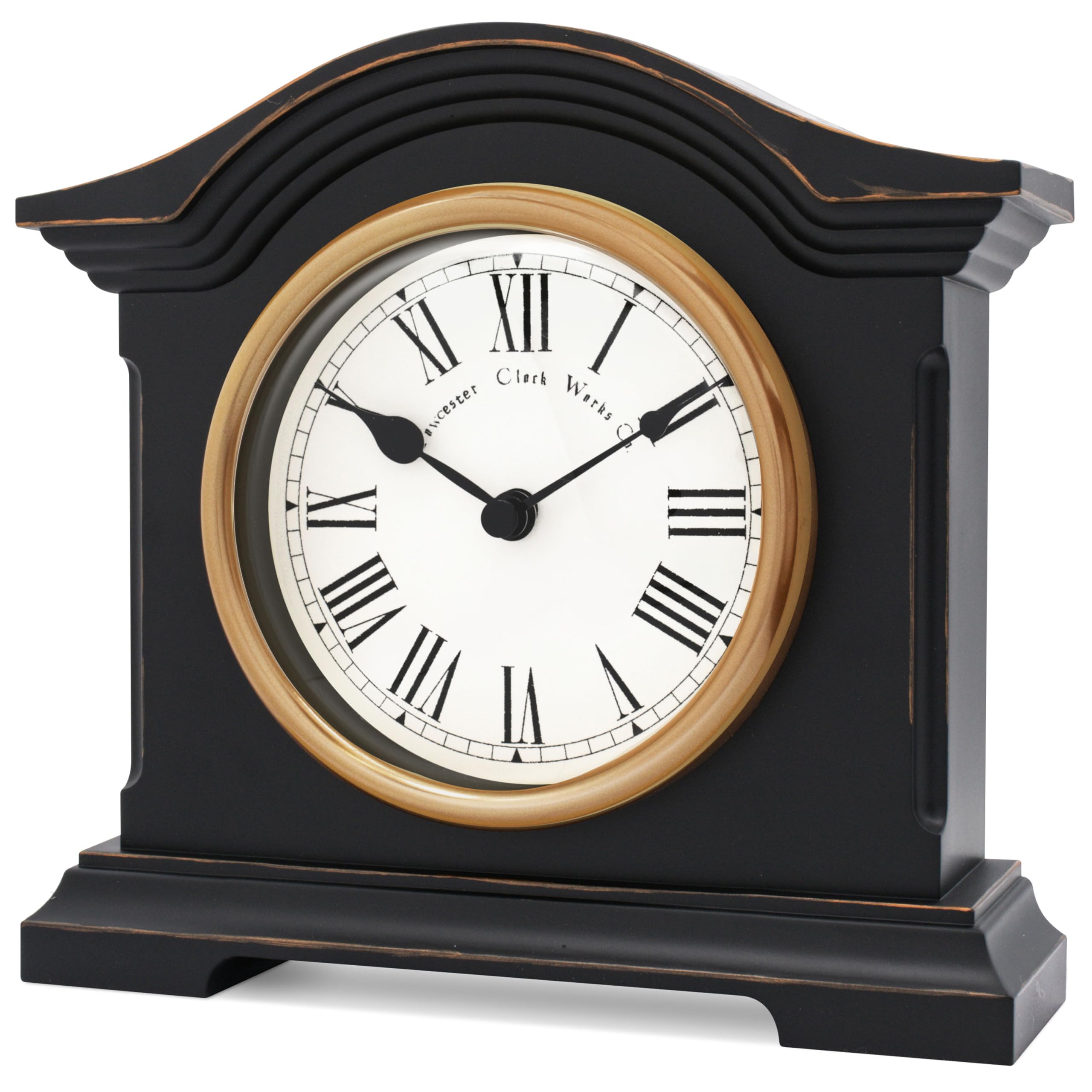Towcester Clock Works Co. Falkenburg Mantel Clock - Vintage Style | Black Case | Roman Dial | Quartz Movement 4
