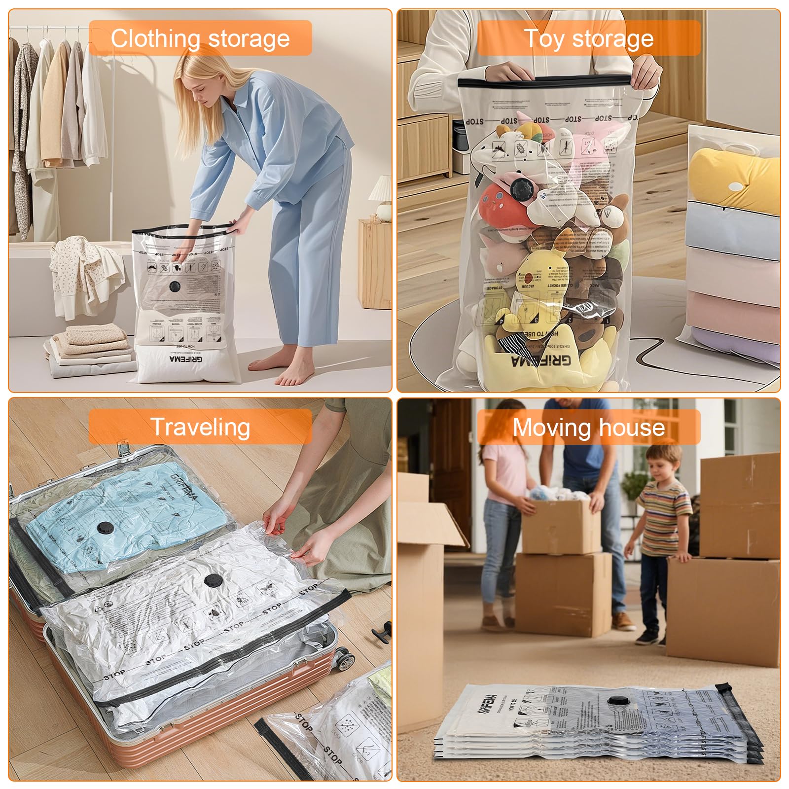 GRIFEMA GH83-8 Space Saver Bags - 6 Pack Extra-Large 100x80 cm Vacuum Storage for Clothing & Bedding 5