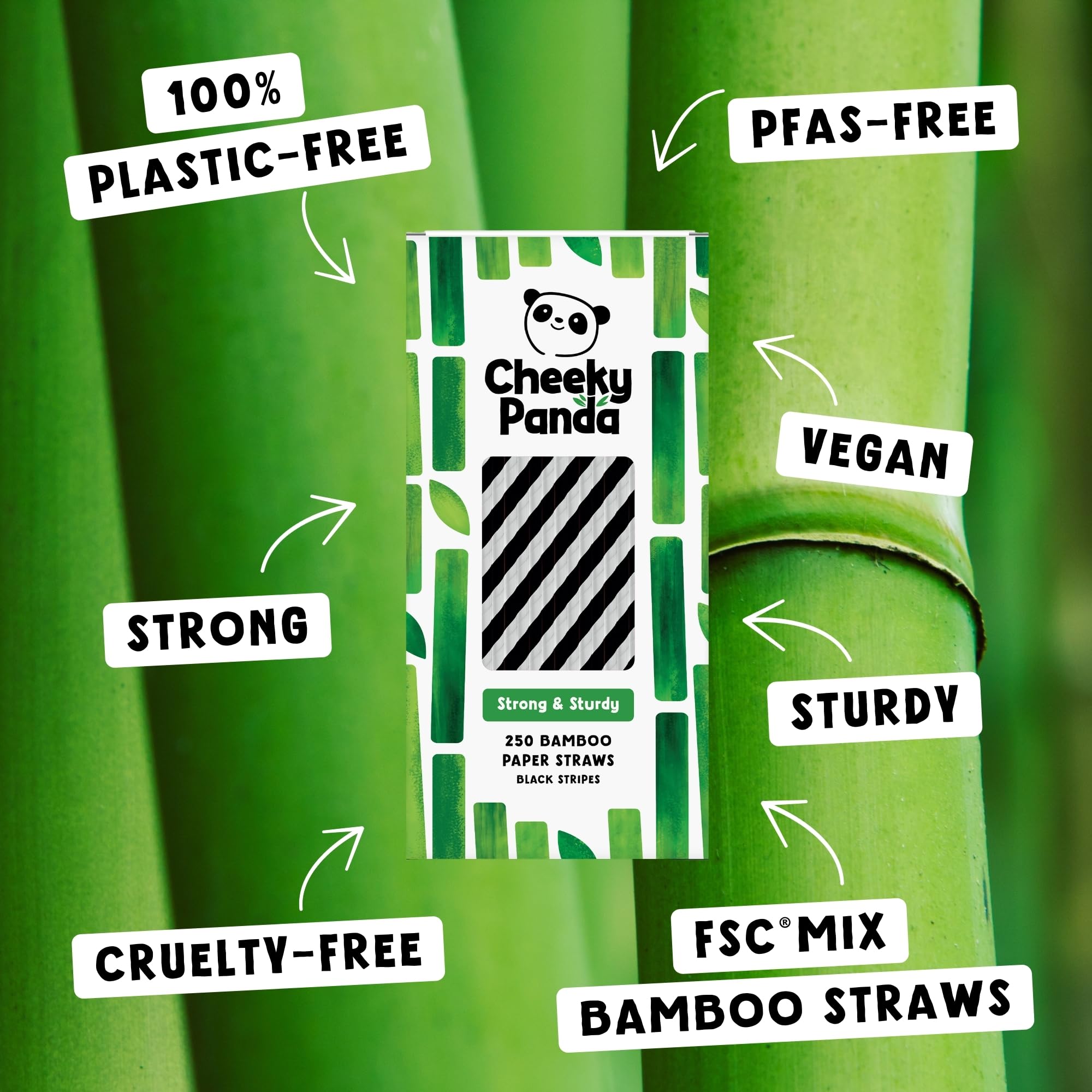 The Cheeky Panda Bamboo Paper Straws - 250 Count Coloured Drinking Straws with Black Stripes | Biodegradable 6