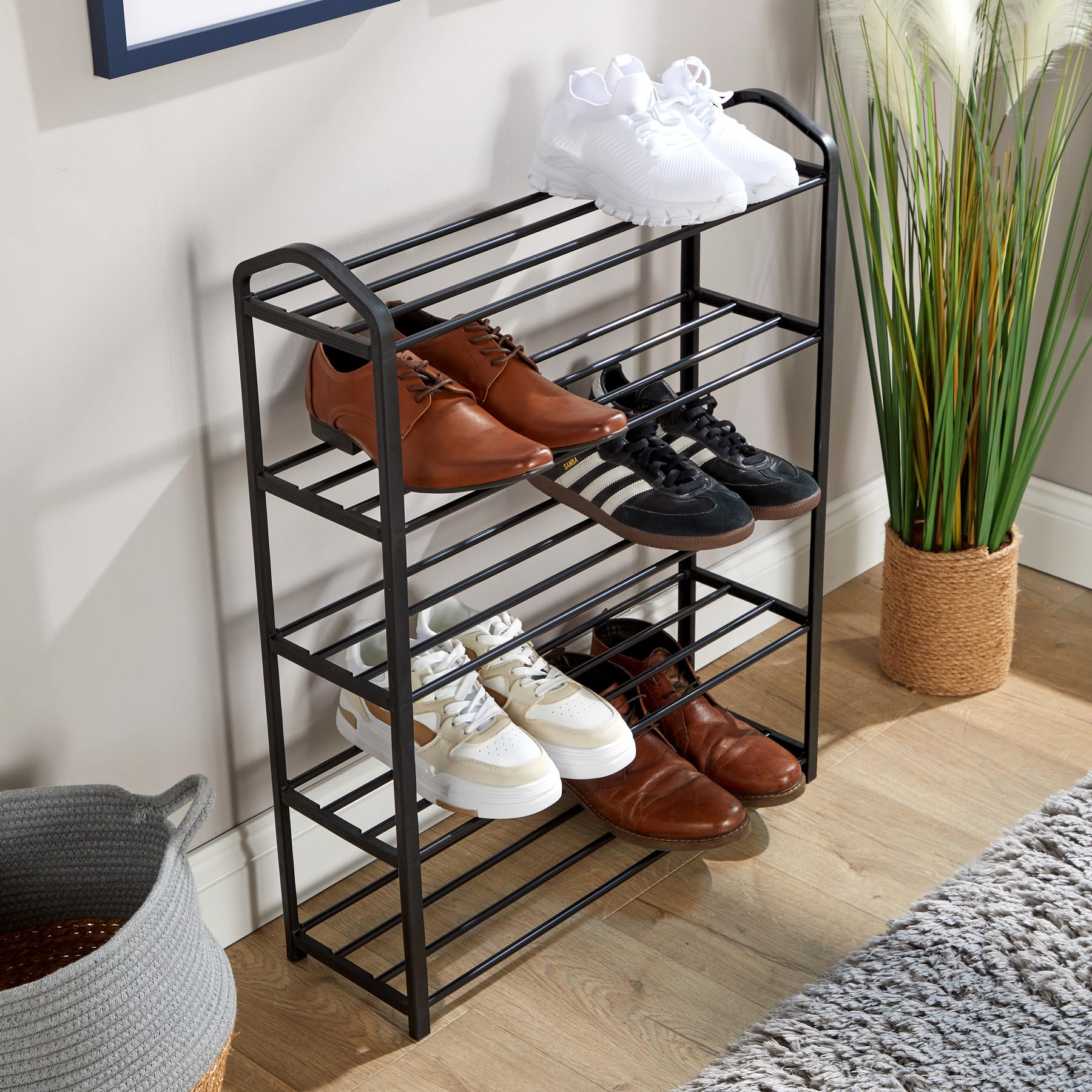 Home Source 5 Tier Shoe Rack - Space Saving Metal Storage Organiser | Black 2