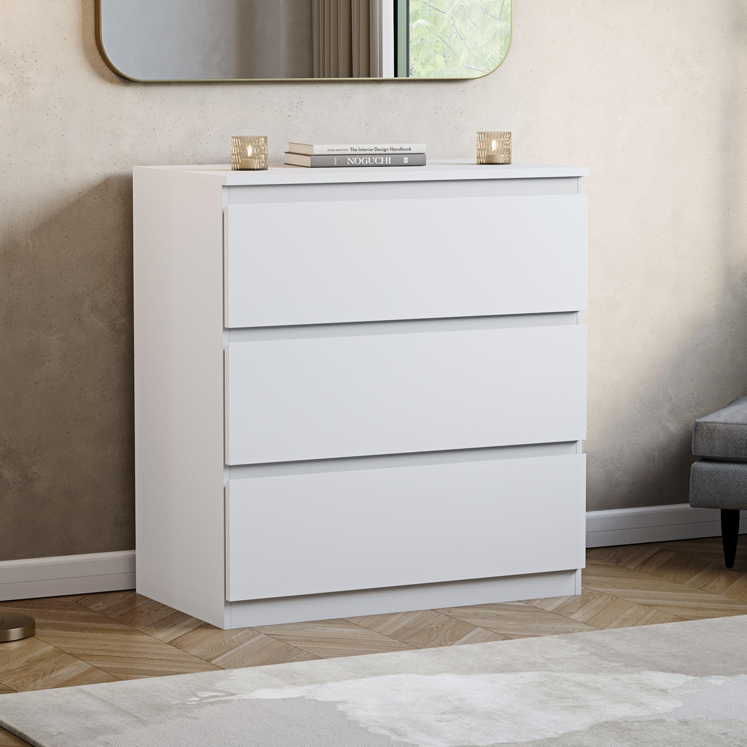 Vida Designs Denver 3 Drawer Chest of Drawers - White | 70W x 40D x 77.5H cm 1