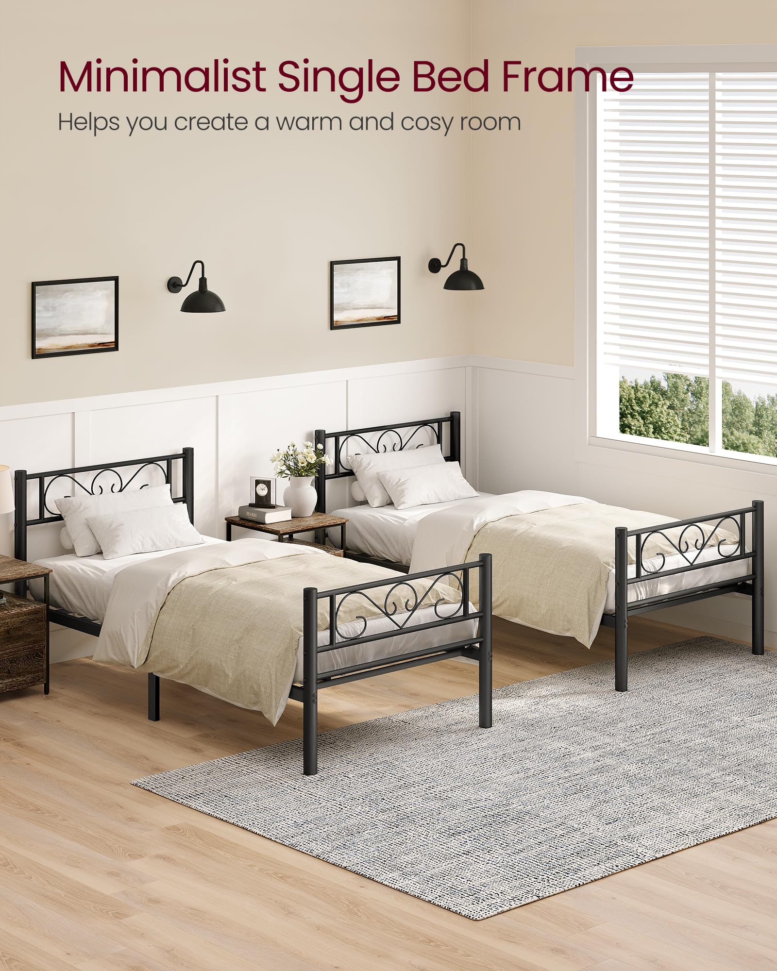VASAGLE Single Bed Frame - Metal Construction | Fits 90 x 190 cm Mattress | Max Load 150 kg 8