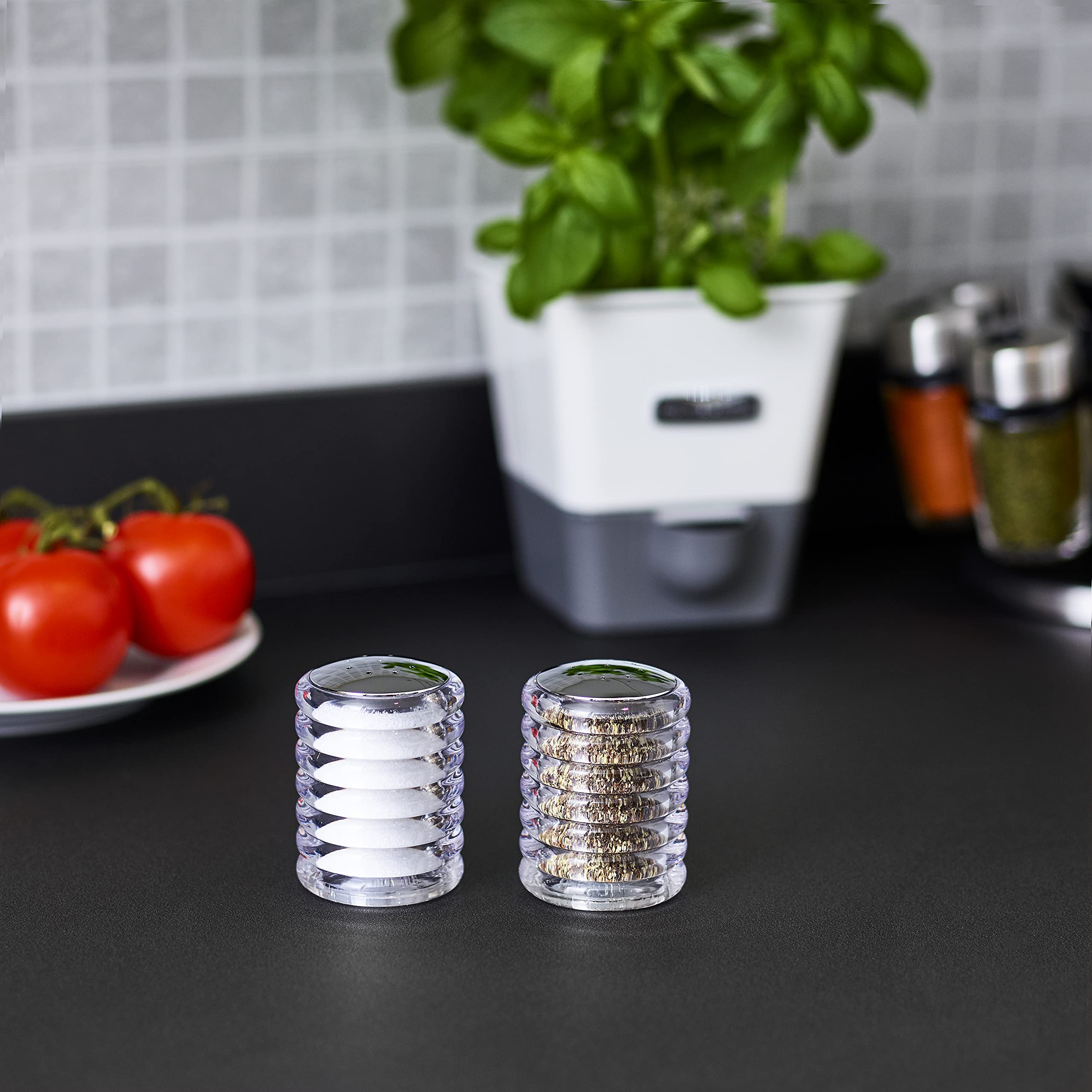 Cole & Mason Beehive Salt and Pepper Shakers - Acrylic/Chrome Twin Set | 70mm | Pre-filled 7