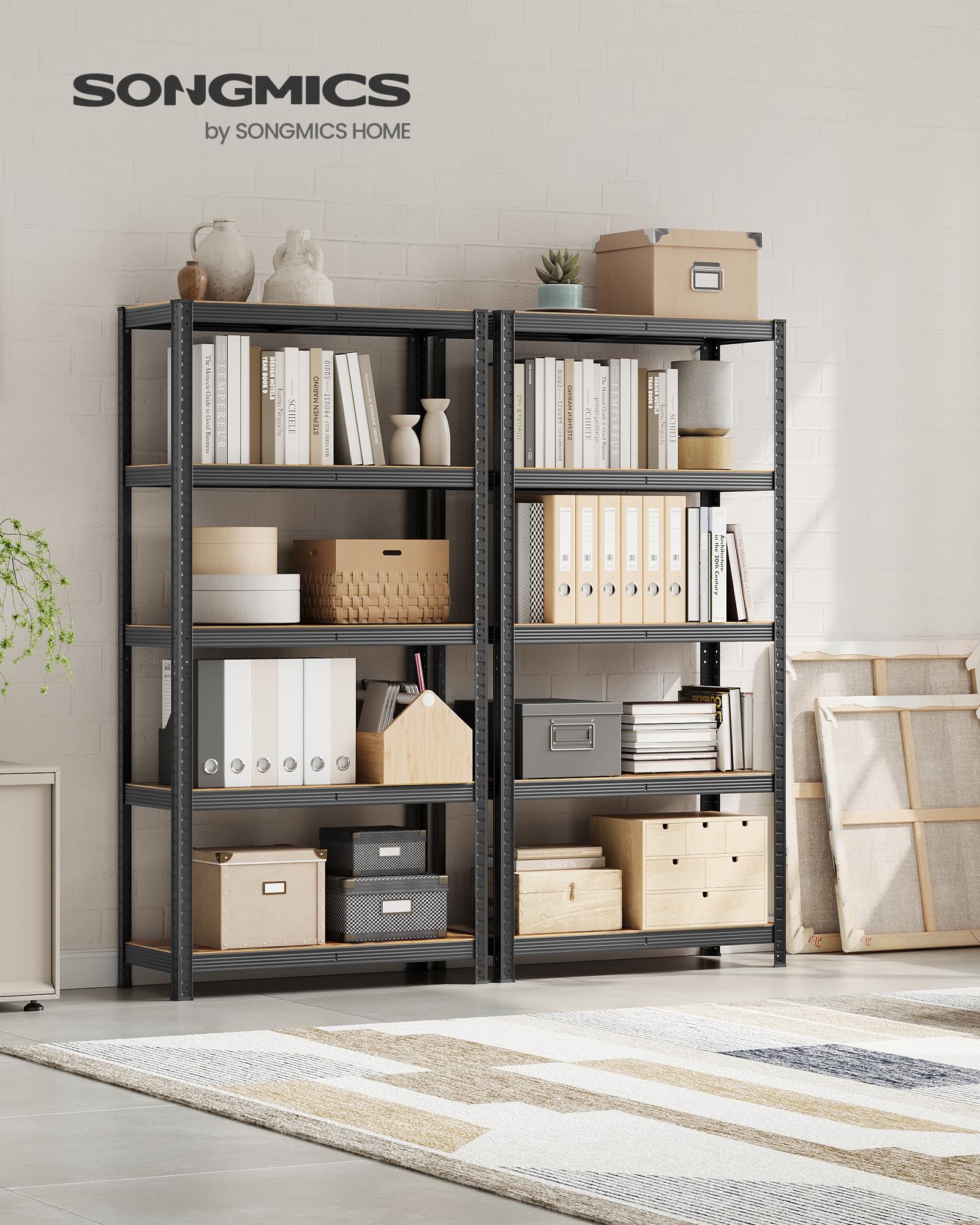 SONGMICS Set of 2 Shelving Units - 875 kg Total Capacity | Rustic Brown/Black | 40D x 90W x 180H cm 4
