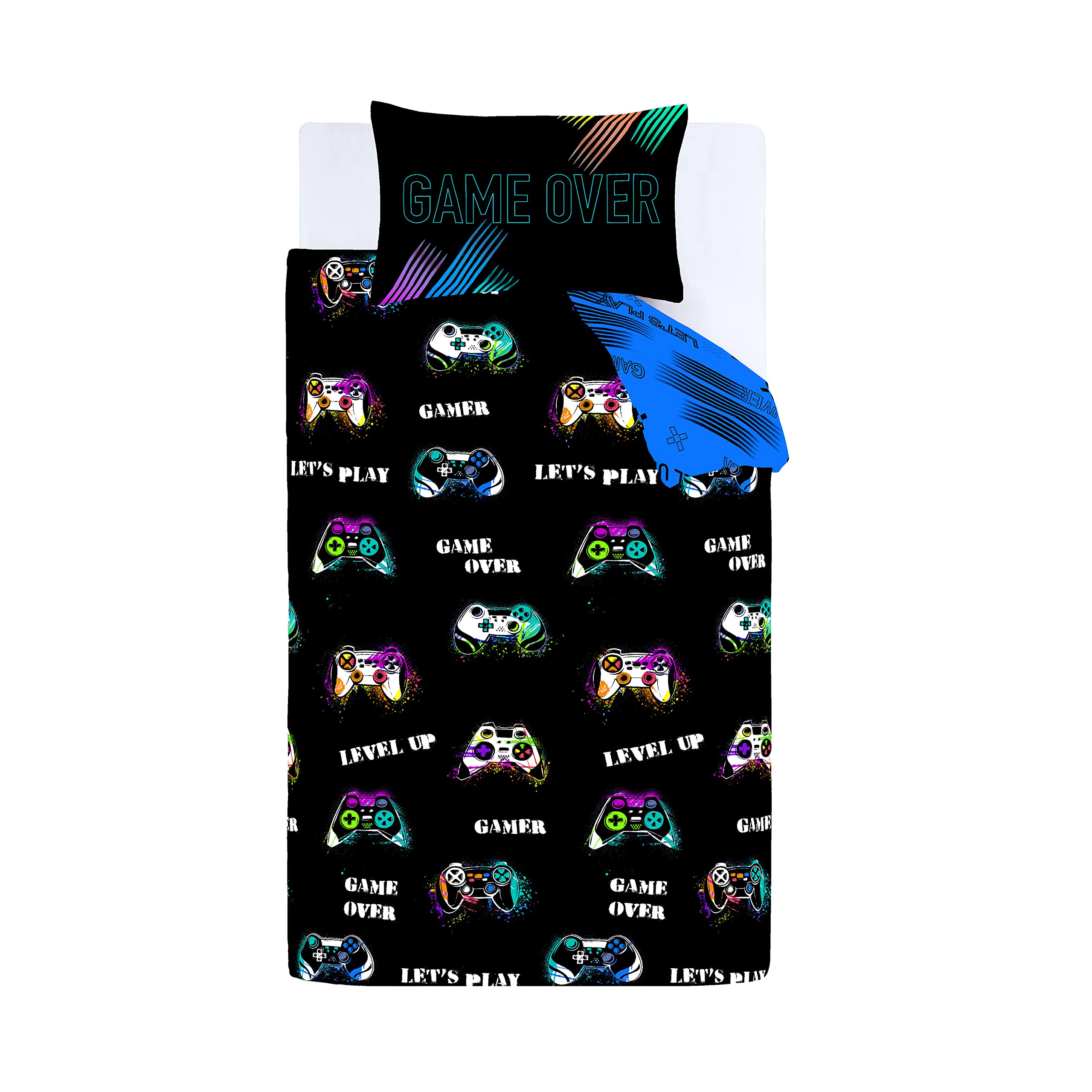 Catherine Lansfield Game Over Single Duvet Cover Set | Black Polycotton | Reversible 5
