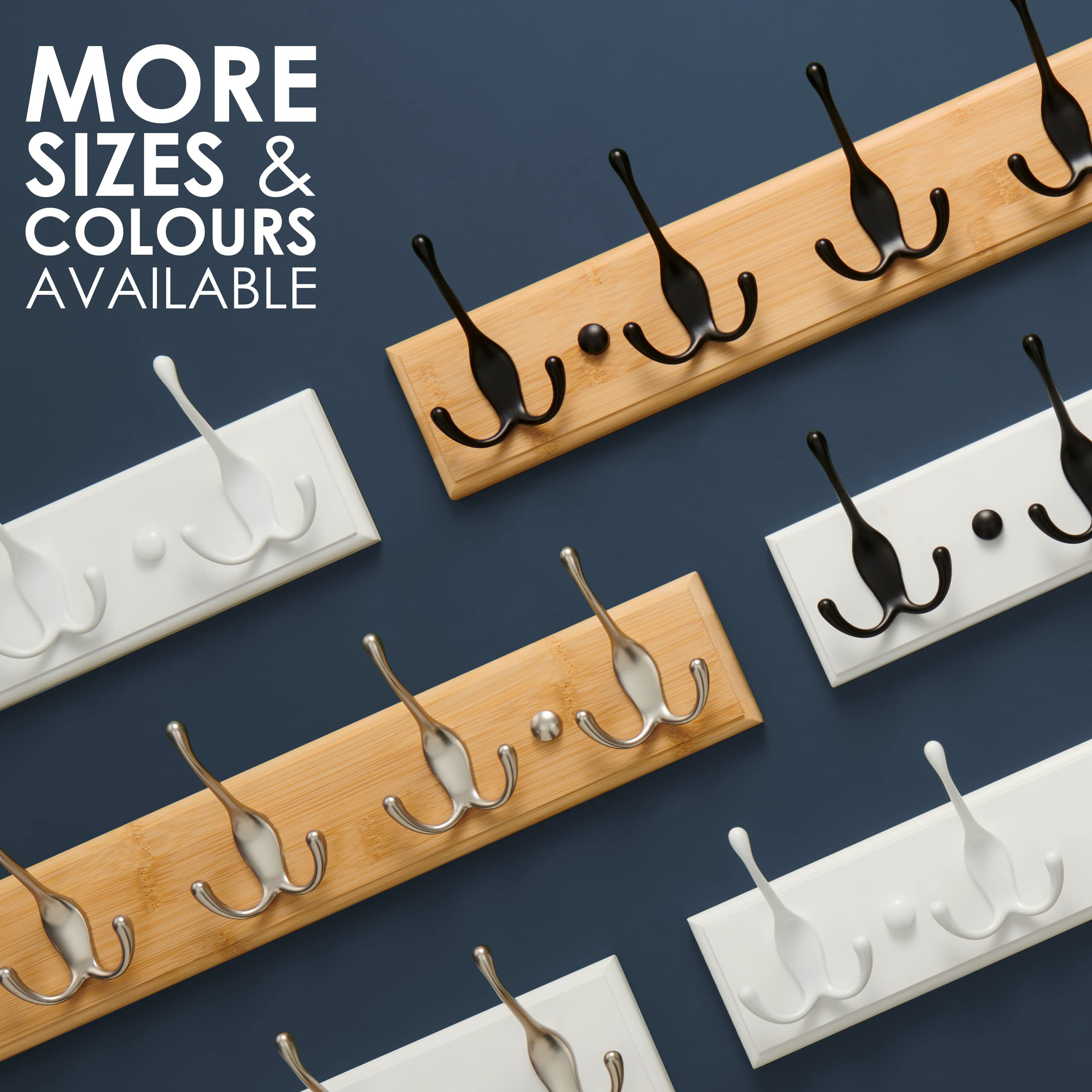 LARHN Wooden Wall Coat Rack - 4 Triple Black Hooks | Heavy Duty Wood & Metal | Max Load 20kg 6