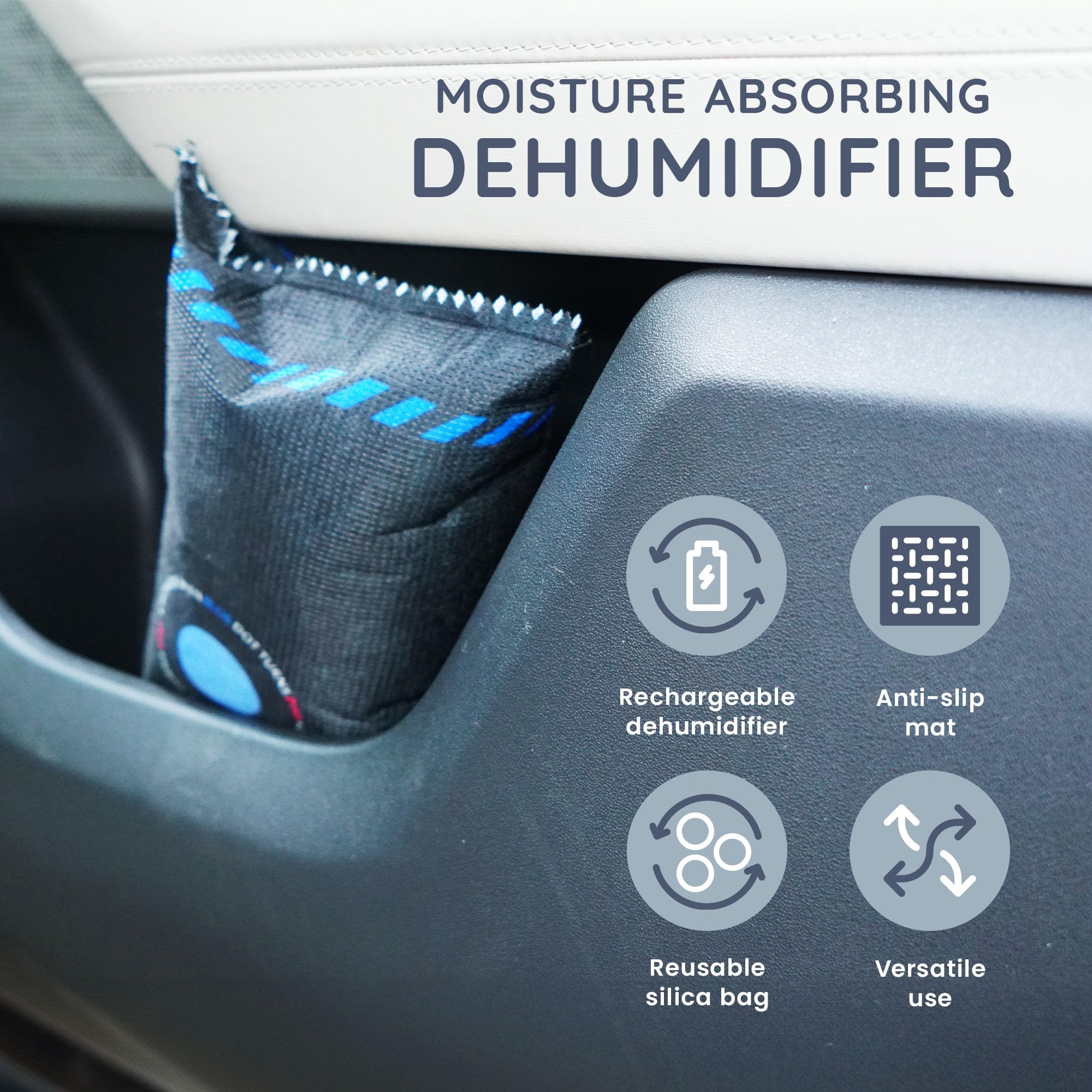 CUQOO 1KG Reusable Silica Gel Car Dehumidifier Bag with Anti-Slip Mat for Condensation & Damp 5
