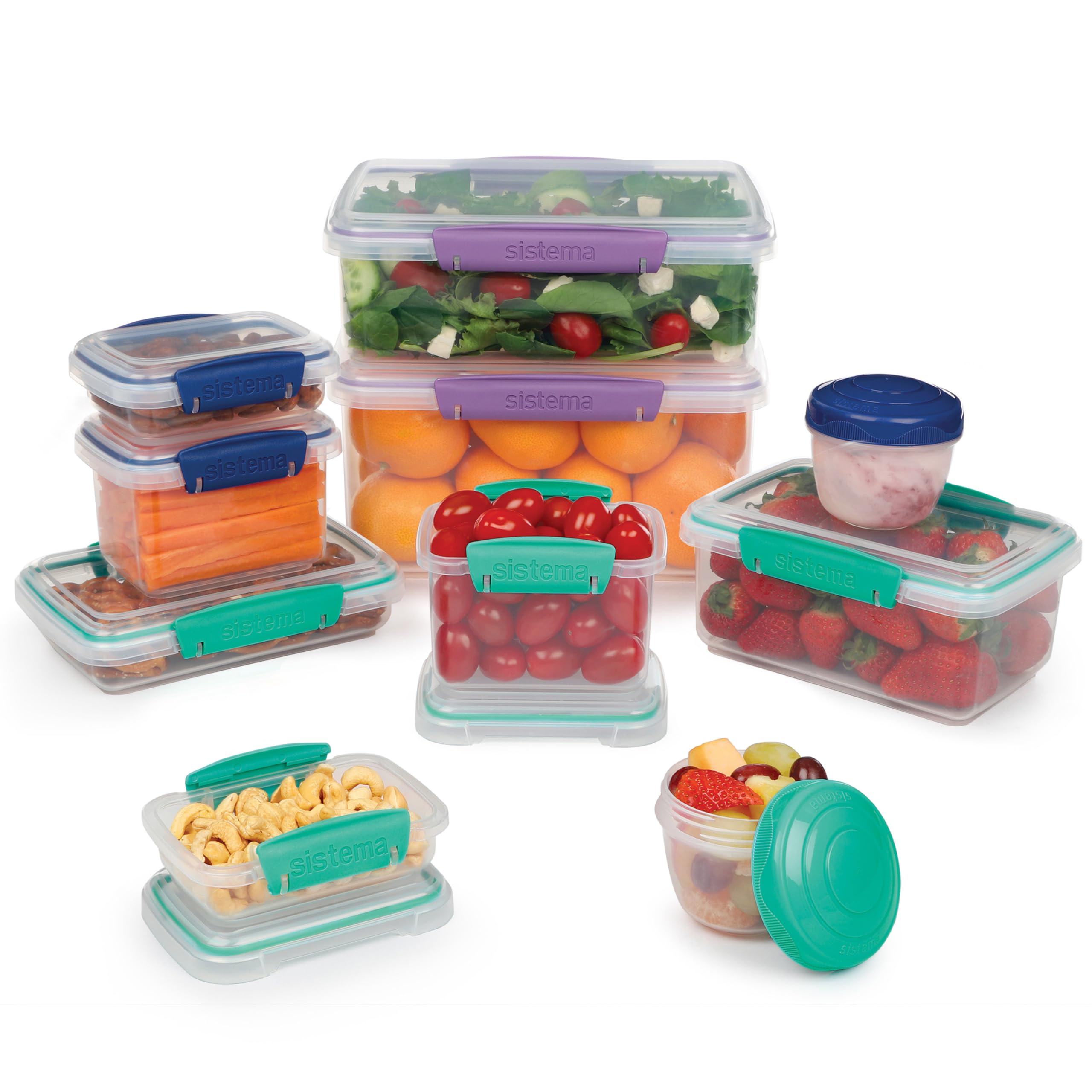 Sistema KLIP IT Accents Food Storage Containers - Airtight & Stackable Meal Prep Set | 20 Count