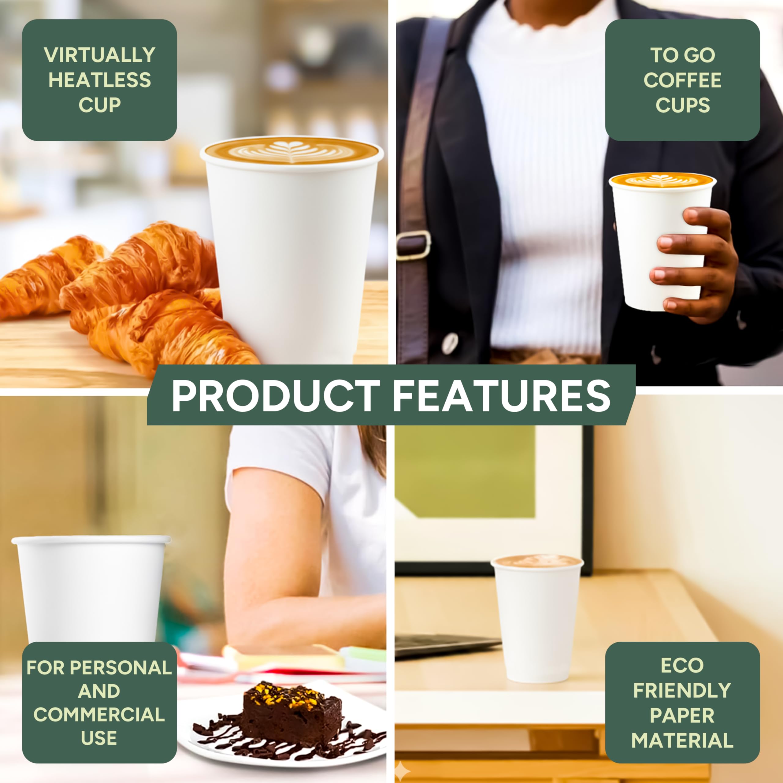Zuvo Paper Cups - 8oz Single Wall White Disposable Cups | 100 Pack | Leak Proof 4