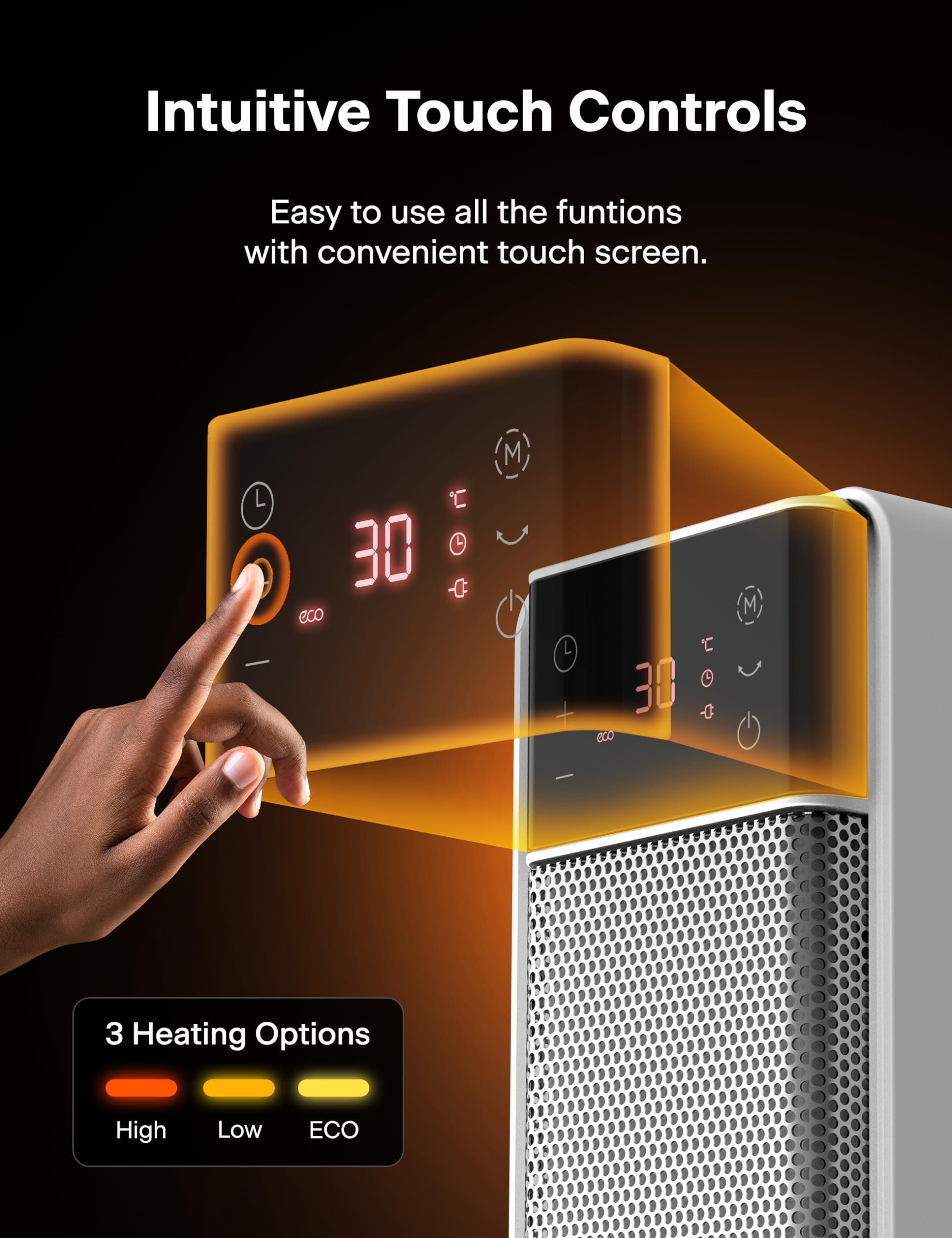 Pelonis Electric Heater - 2000W Silent Portable Ceramic Room Heater with 75° Oscillation, 24H Timer, Thermostat | White 6