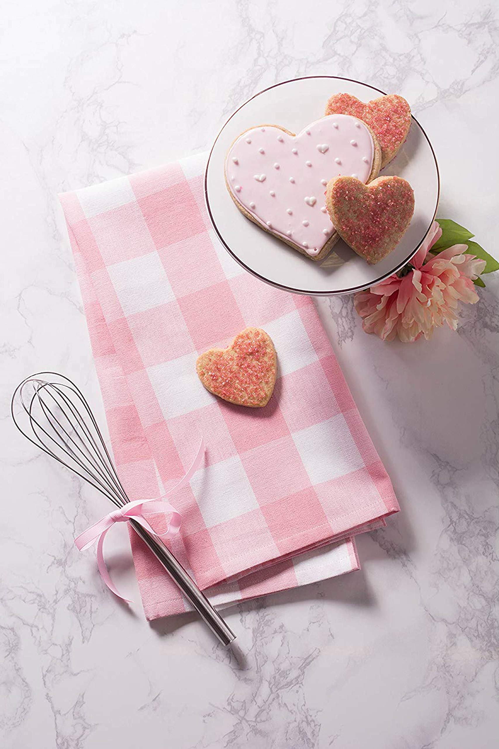 DII Buffalo Check Kitchen Collection Dishtowel Set - Pink & White | 20x30 Inches | 3 Pack 5