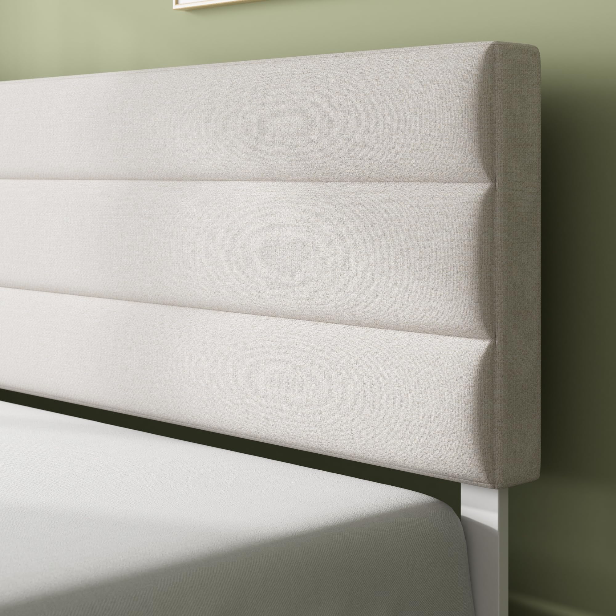 Zinus Piper King Upholstered Bed Frame with Headboard - Off White | 150x200 cm | Steel Frame 6