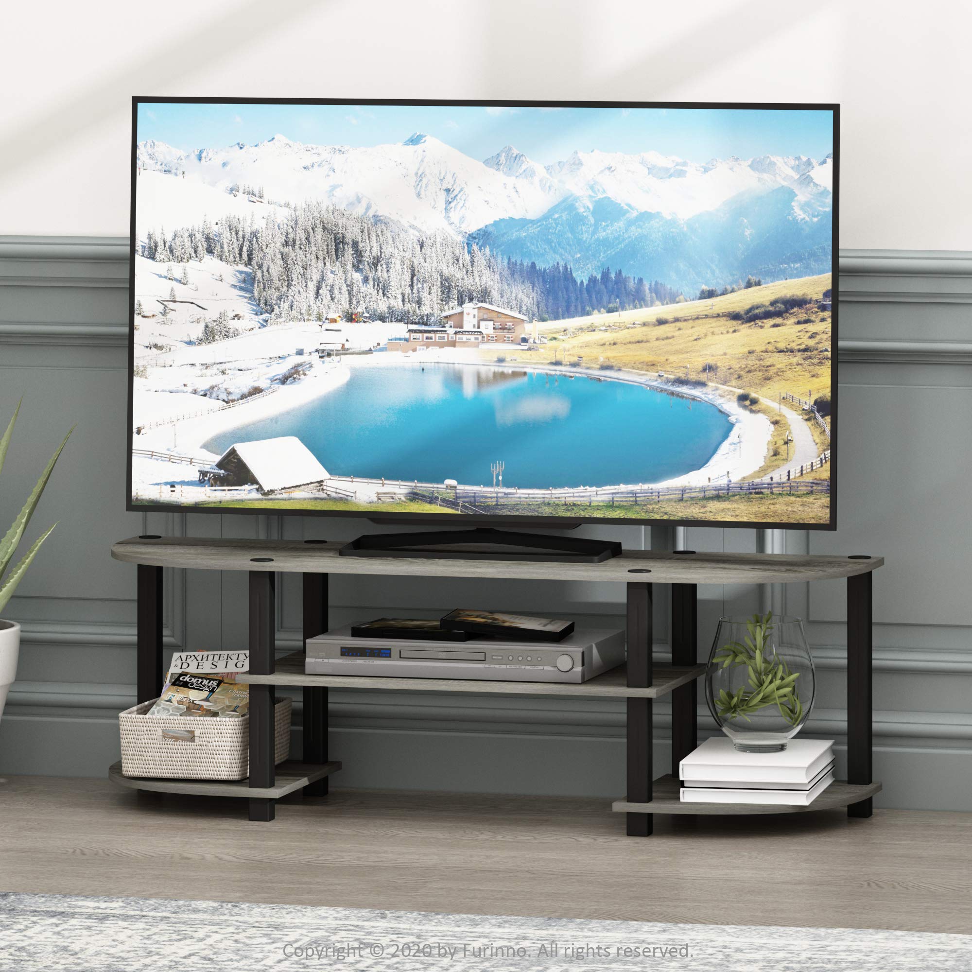 Furinno TURN-S-TUBE TV Stand - Fits Up to 55 Inch TV | 120cm Wide | French Oak/Black 2