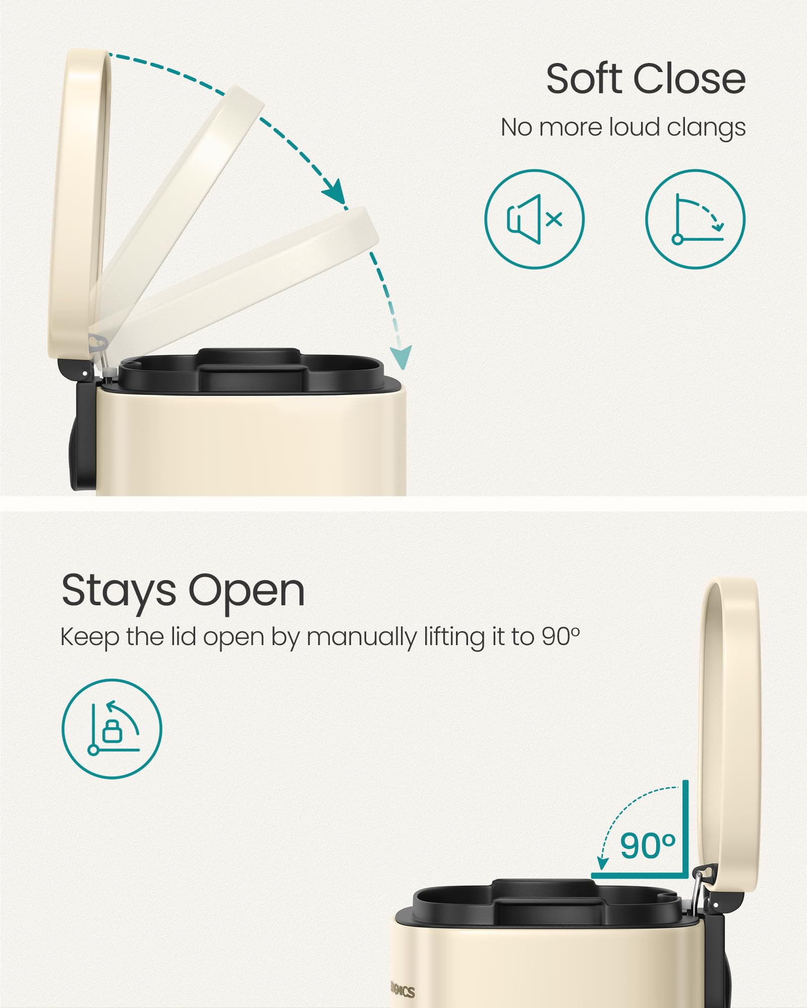 SONGMICS Kitchen Bin - 50 L Capacity | Soft Close Lid | Steel Construction | Sand Beige 5