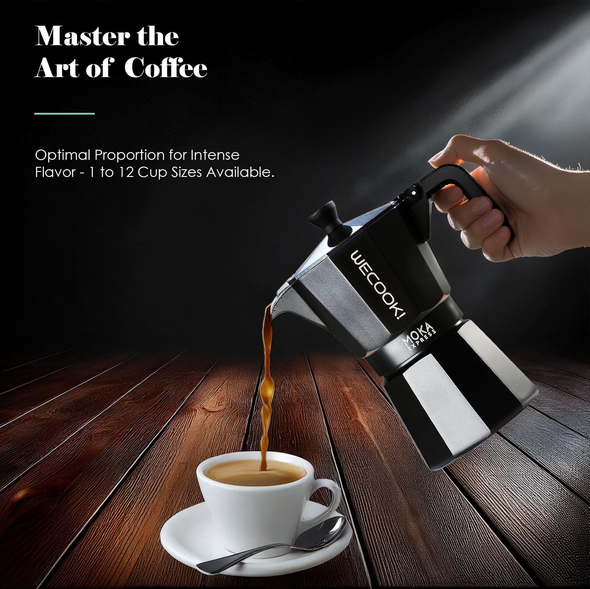 WECOOK! Bella Moka Pot Espresso Maker - Aluminum, 3 Cups | Black/White 7
