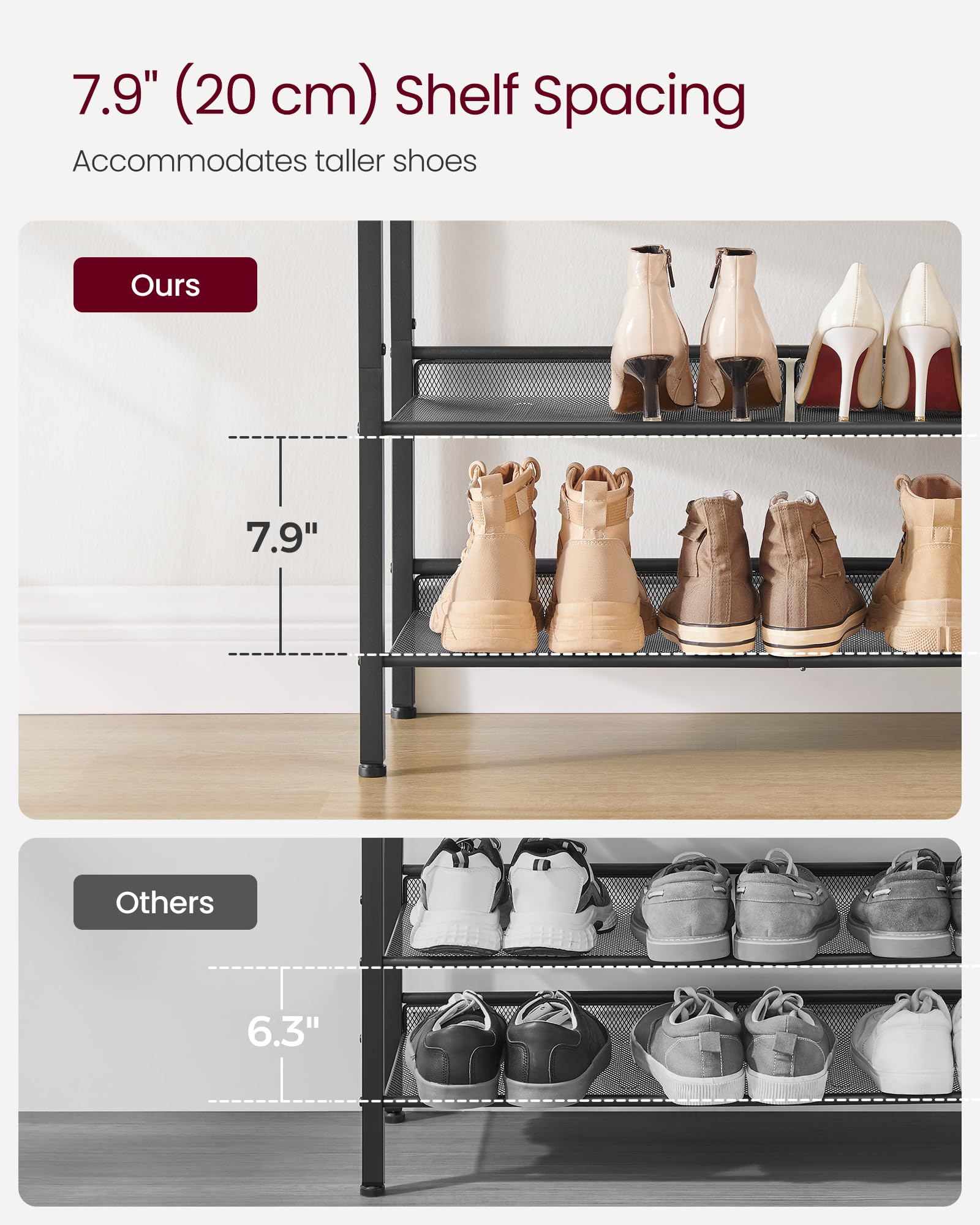 VASAGLE 4-Tier Shoe Rack - Rustic Industrial Design | Adjustable Shelves | 73cm Height 8