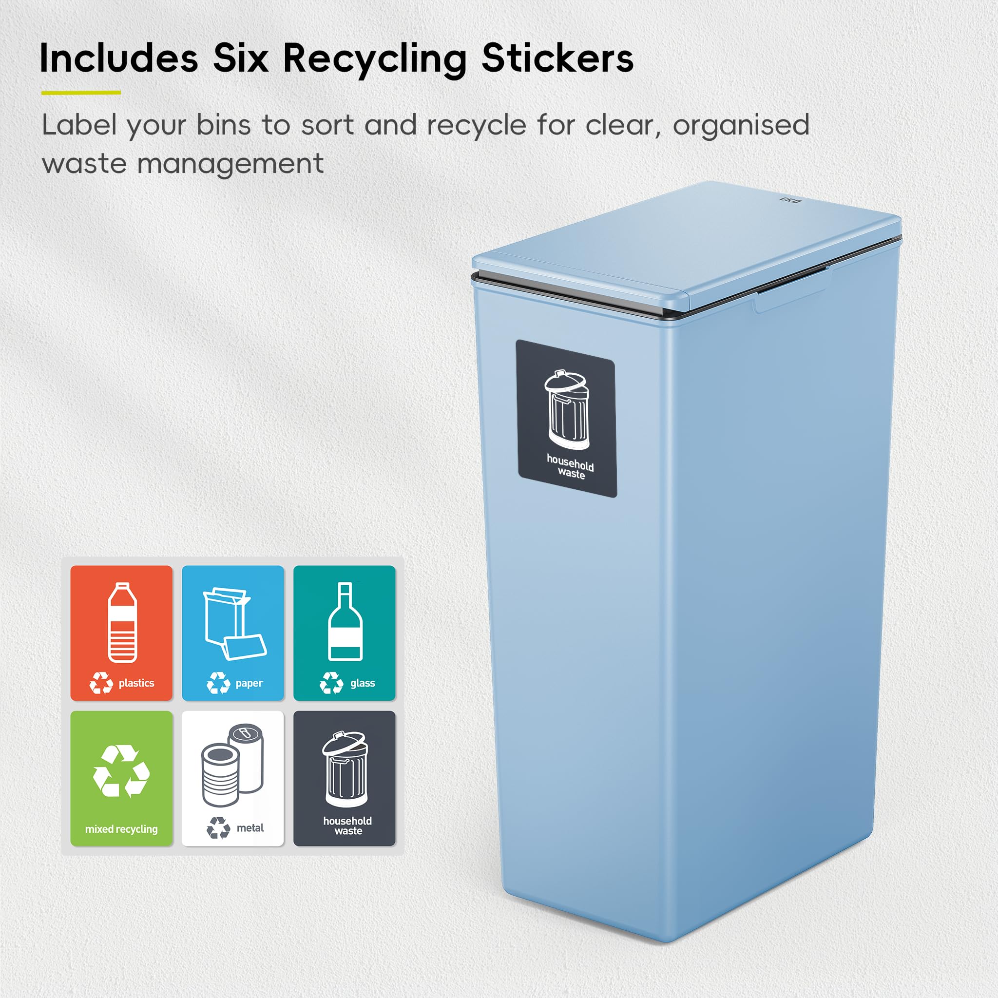 EKO Morandi 40L Kitchen Recycling Bin with Touch-Top Lid | Slim Plastic | Blue 9