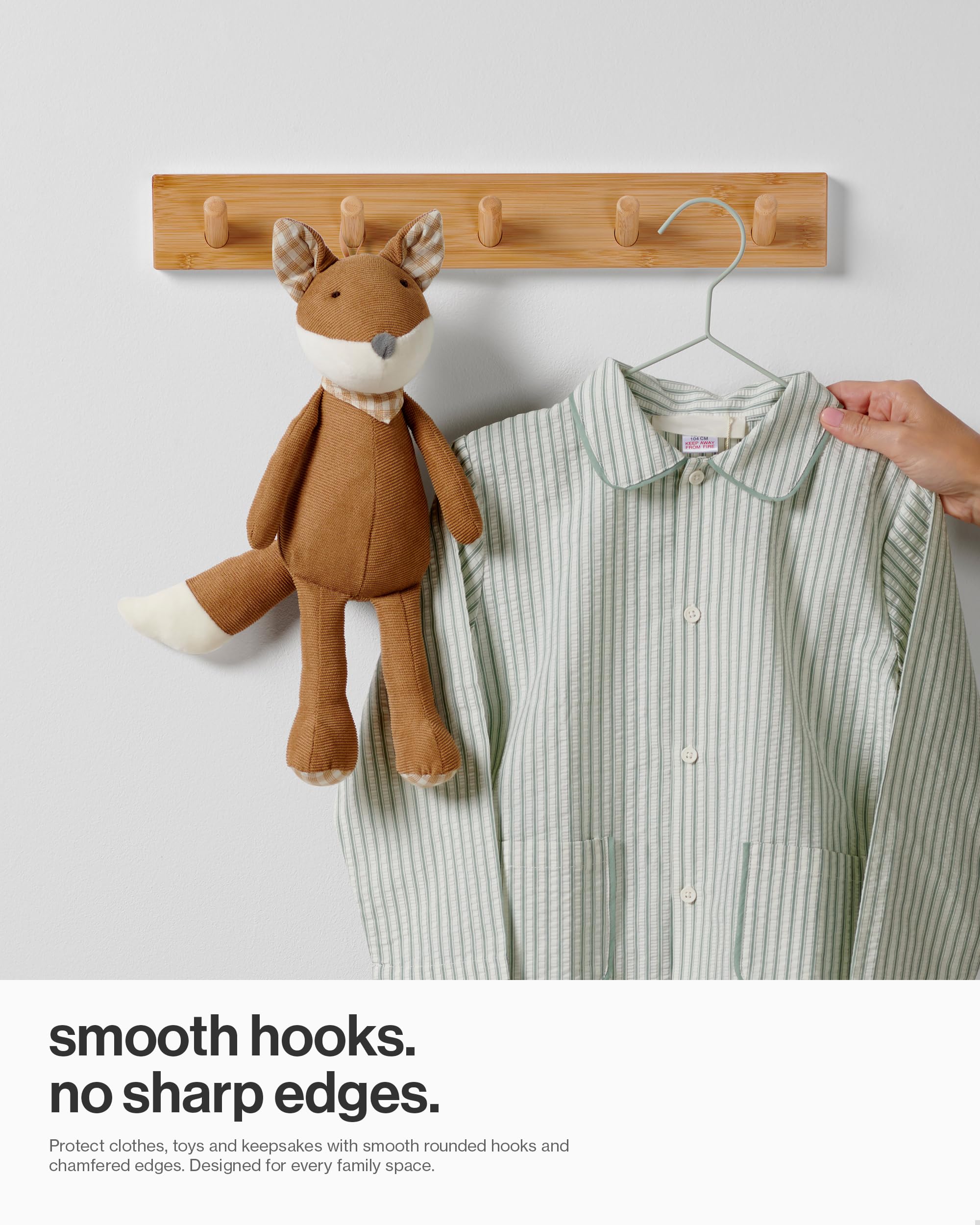 LARHN Wooden Wall Coat Rack with 5 Hooks - 2-Pack | Bamboo Finish | Heavy Duty 4