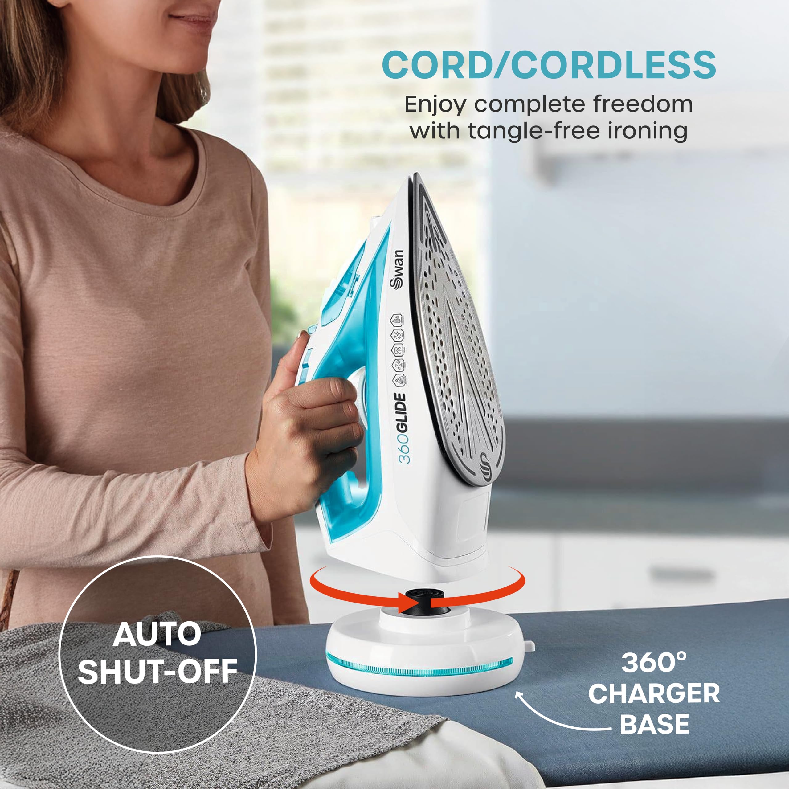 Swan SI16410N Steam Iron - 2600W Power | Cord/Cordless Design | Ceramic Non-Stick Soleplate 3