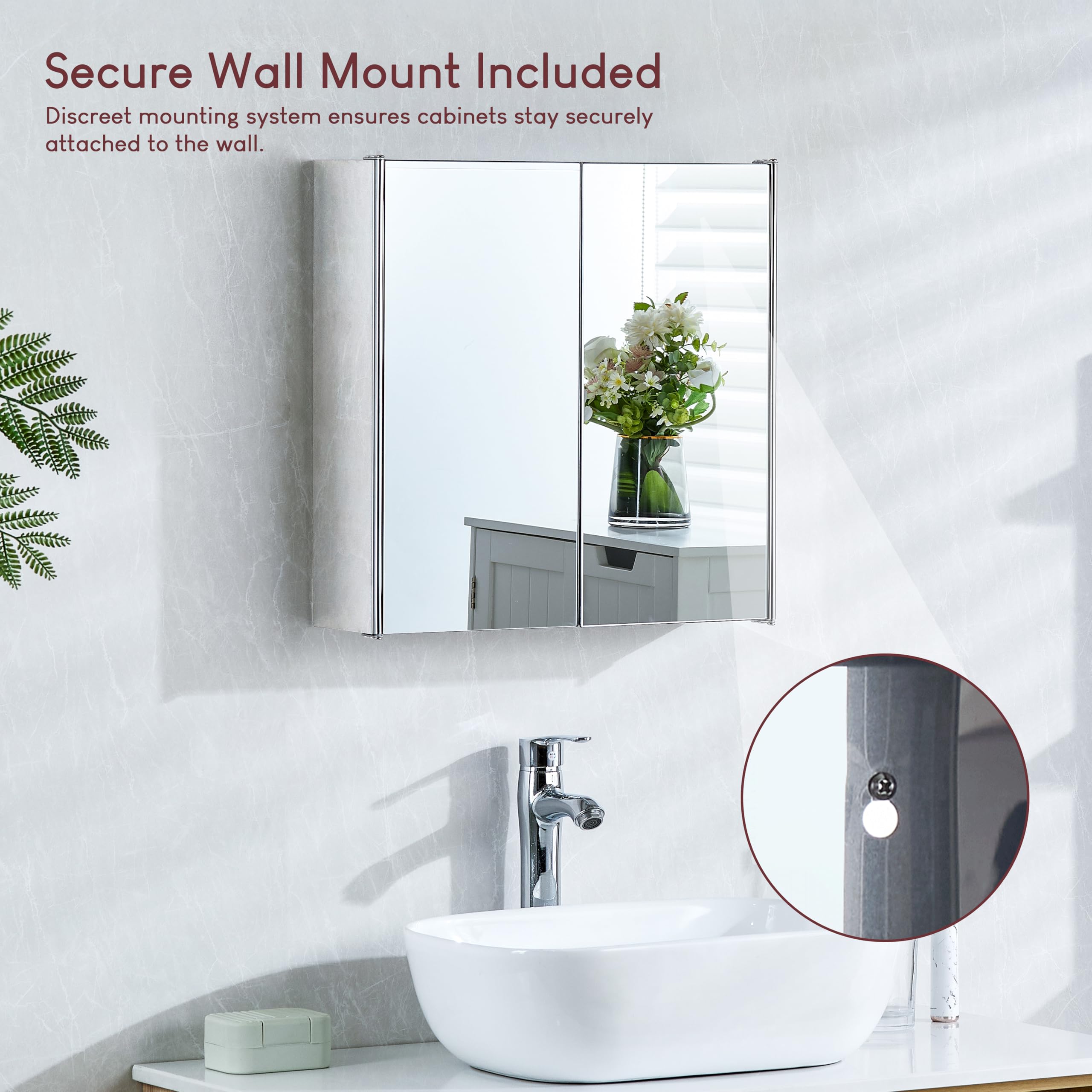 Bath Vida Tiano Double-Mirror Wall Cabinet - Stainless Steel & Glass | W 45 x D 9 cm | Max Load 15 kg 4