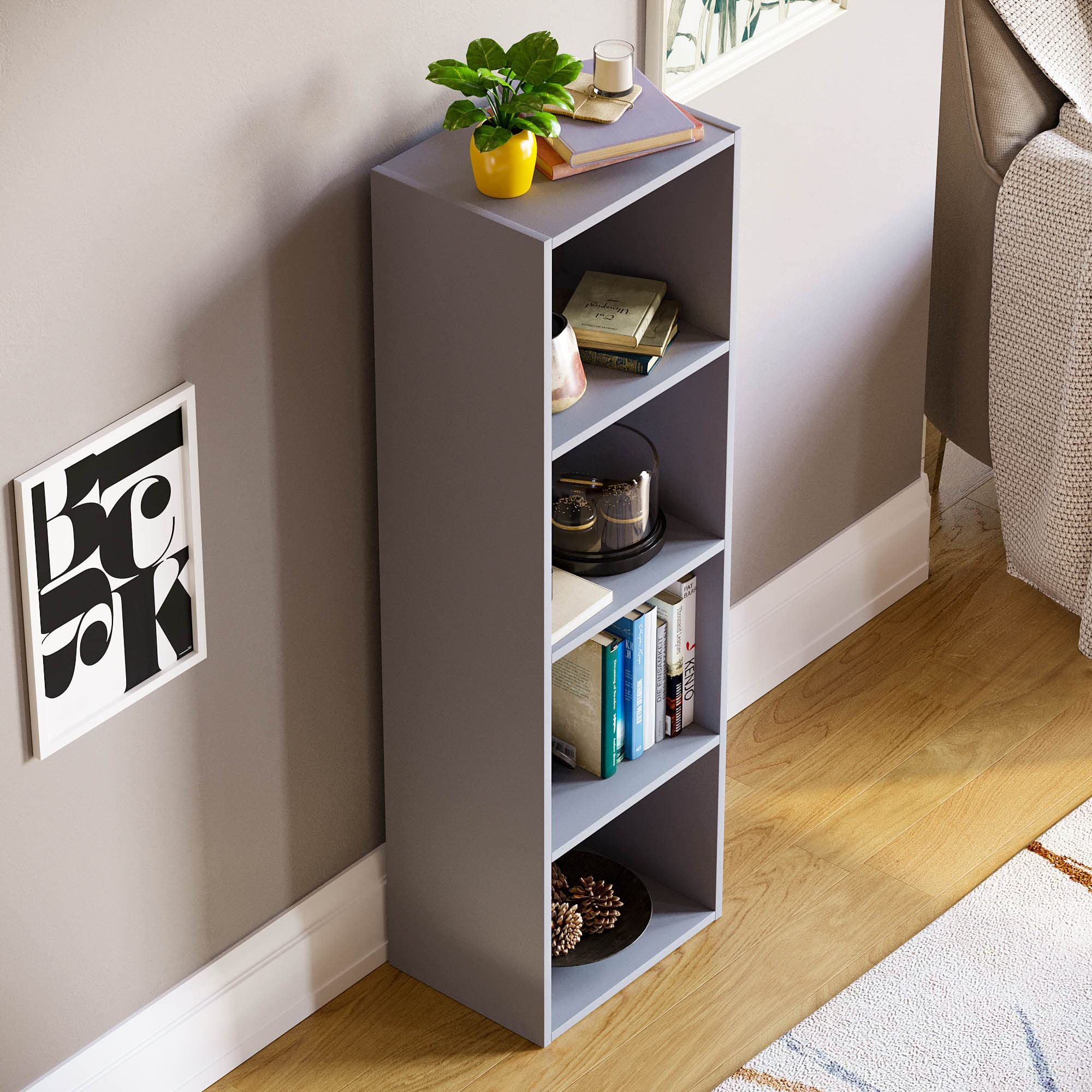 Vida Designs Oxford 4 Tier Cube Bookcase - Grey Wooden Shelving | H 106cm | Chipboard & MDF 7