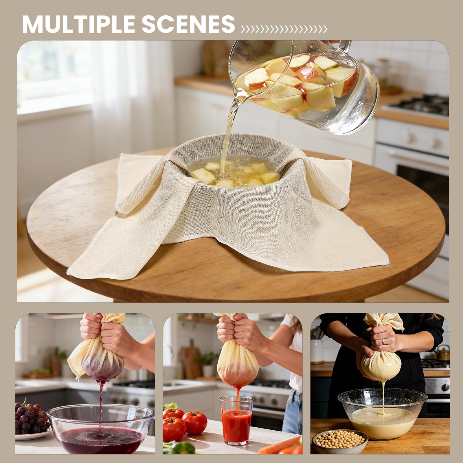 Admygo 4 Pcs Cheese Cloths for Straining - Reusable Unbleached Cotton, 50x50 cm 5