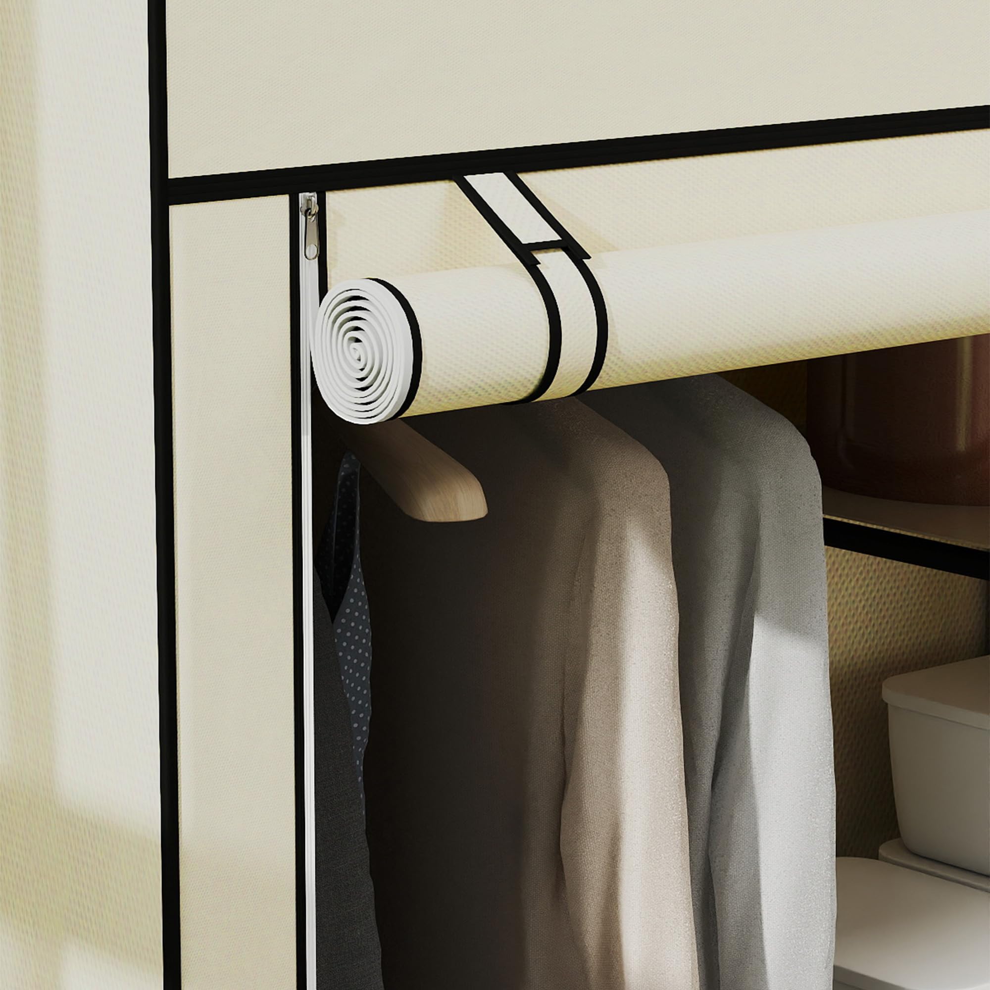HOMCOM Portable Fabric Wardrobe - 6 Shelves, Hanging Rail | Cream White | 103W x 43D x 162.5H cm 8