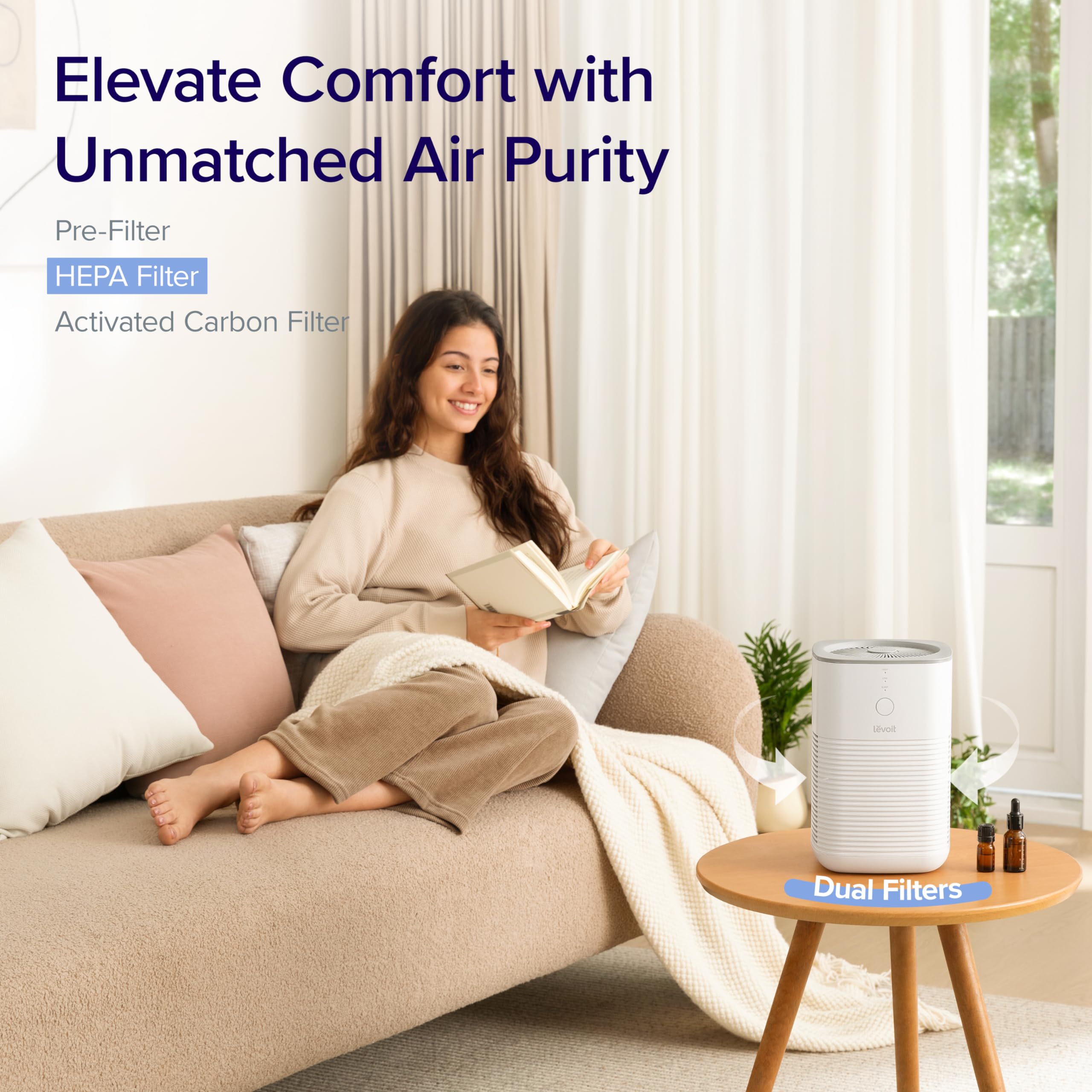 Levoit Air Purifier for Bedroom Home LV-H128 - Dual HEPA Filters, Aromatherapy Diffuser, Quiet Sleep Mode, Gray 2