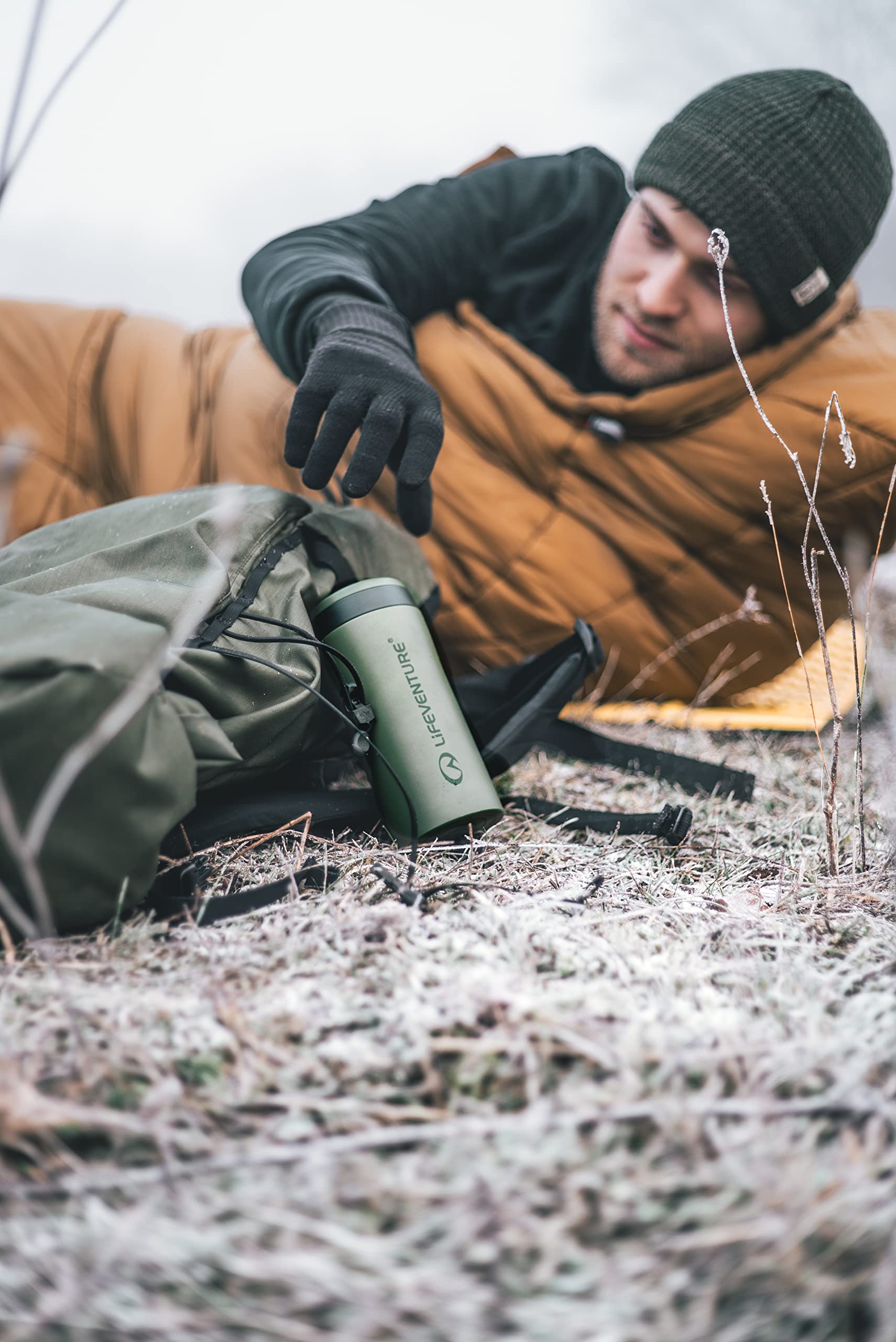 Lifeventure Thermal Mug - 300ml Vacuum Insulated Travel Cup | Leakproof | Matt Khaki 5