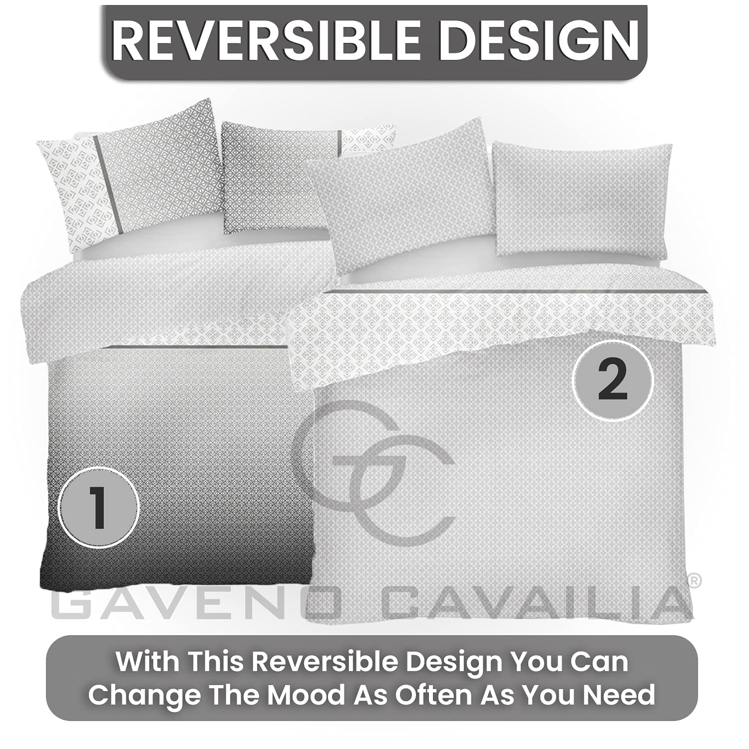 GC GAVENO CAVAILIA Urban Ombre Luxury Double Duvet Cover Set | 50% Cotton/50% Polyester | Grey 6