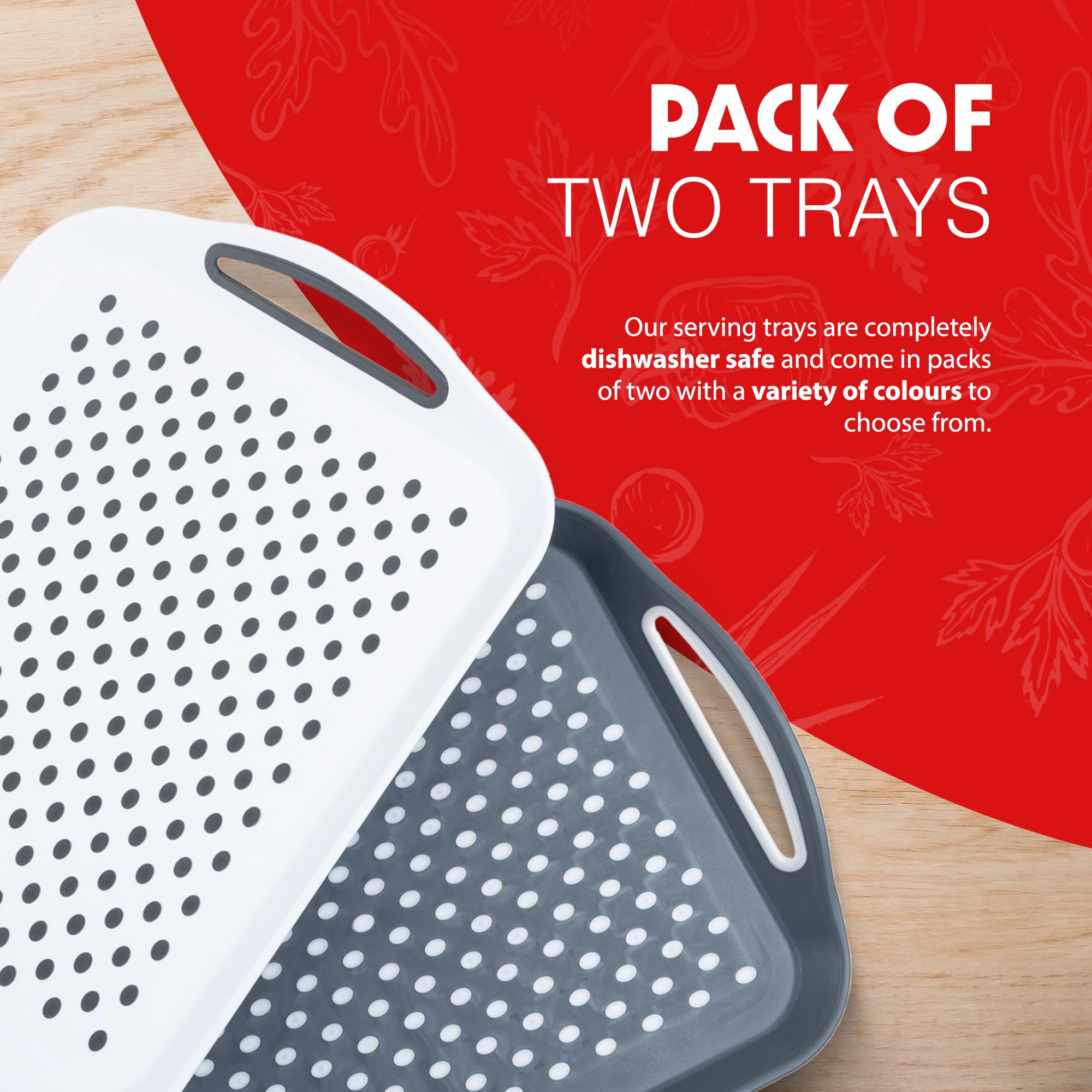 essen 2-Pack Serving Tray Set - Non-Slip Grip Handles, Stable Dining, Dishwasher Safe (Grey/White) 5