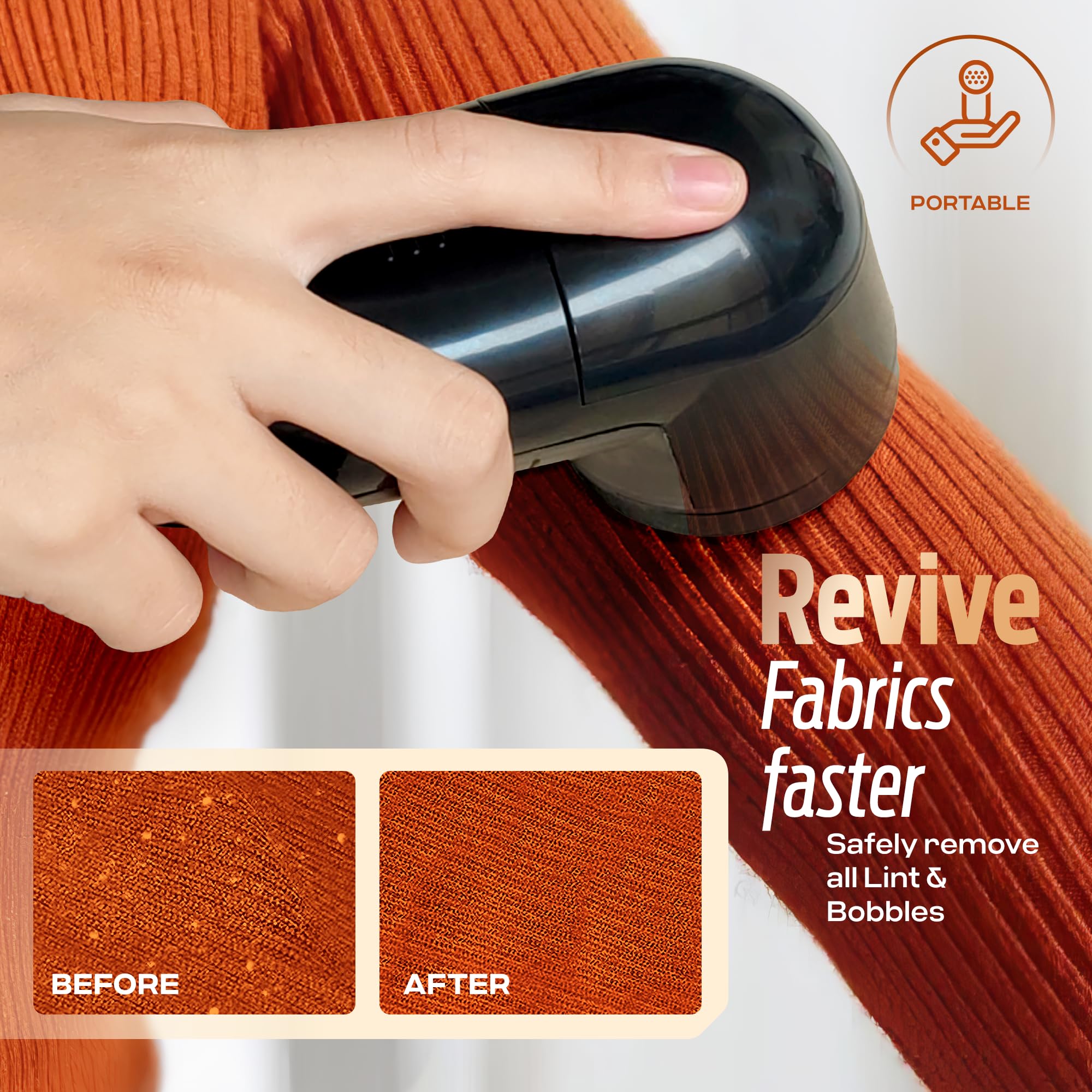 PORTENTUM Electric Lint Remover - Stainless Steel Blades for Clothing Pilling | Includes Batteries & Brush 4