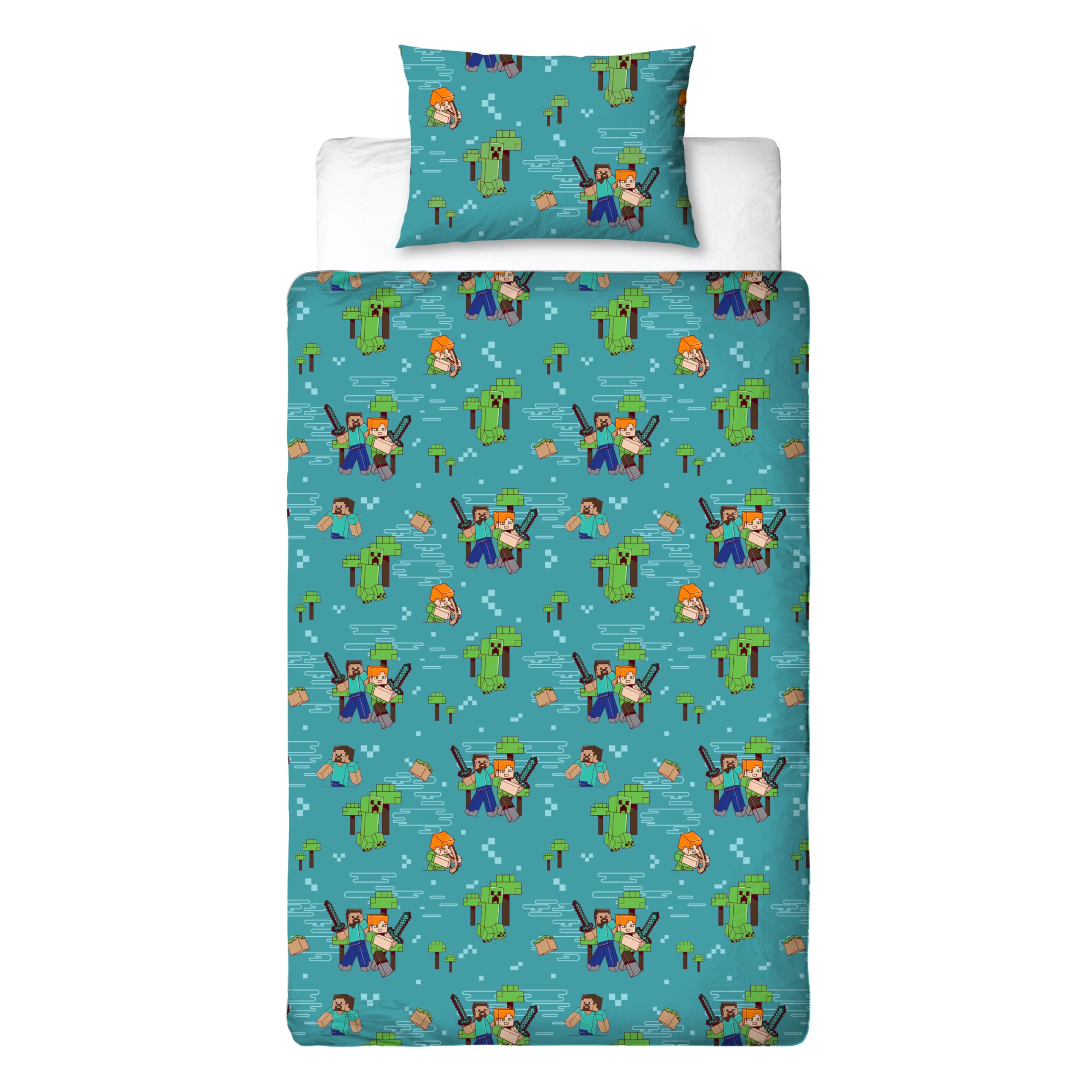 Minecraft Official Single Duvet Cover Set | Reversible Level Up Design | 135cm x 200cm 2