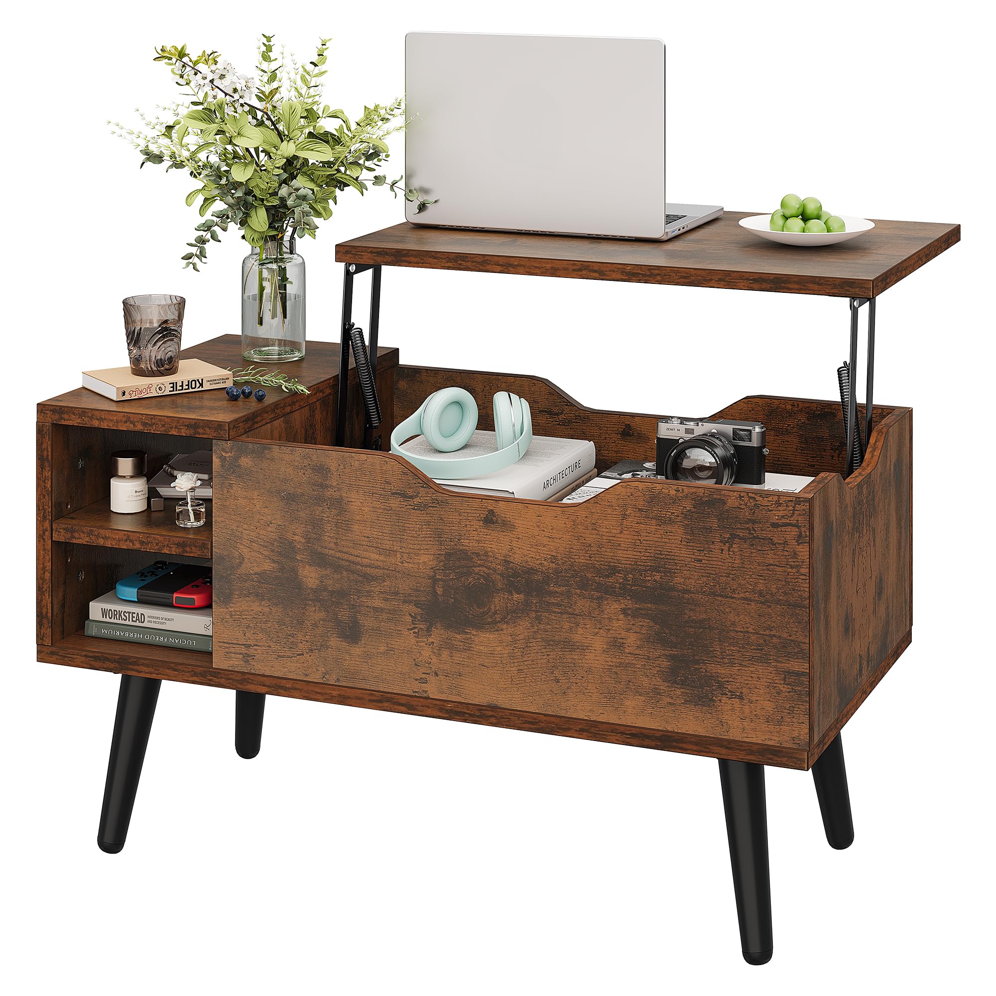 YITAHOME Lift Top Coffee Table - Rustic Brown | Hidden Storage | Removable Side Drawer | 80 x 40 x 61.5 cm 7