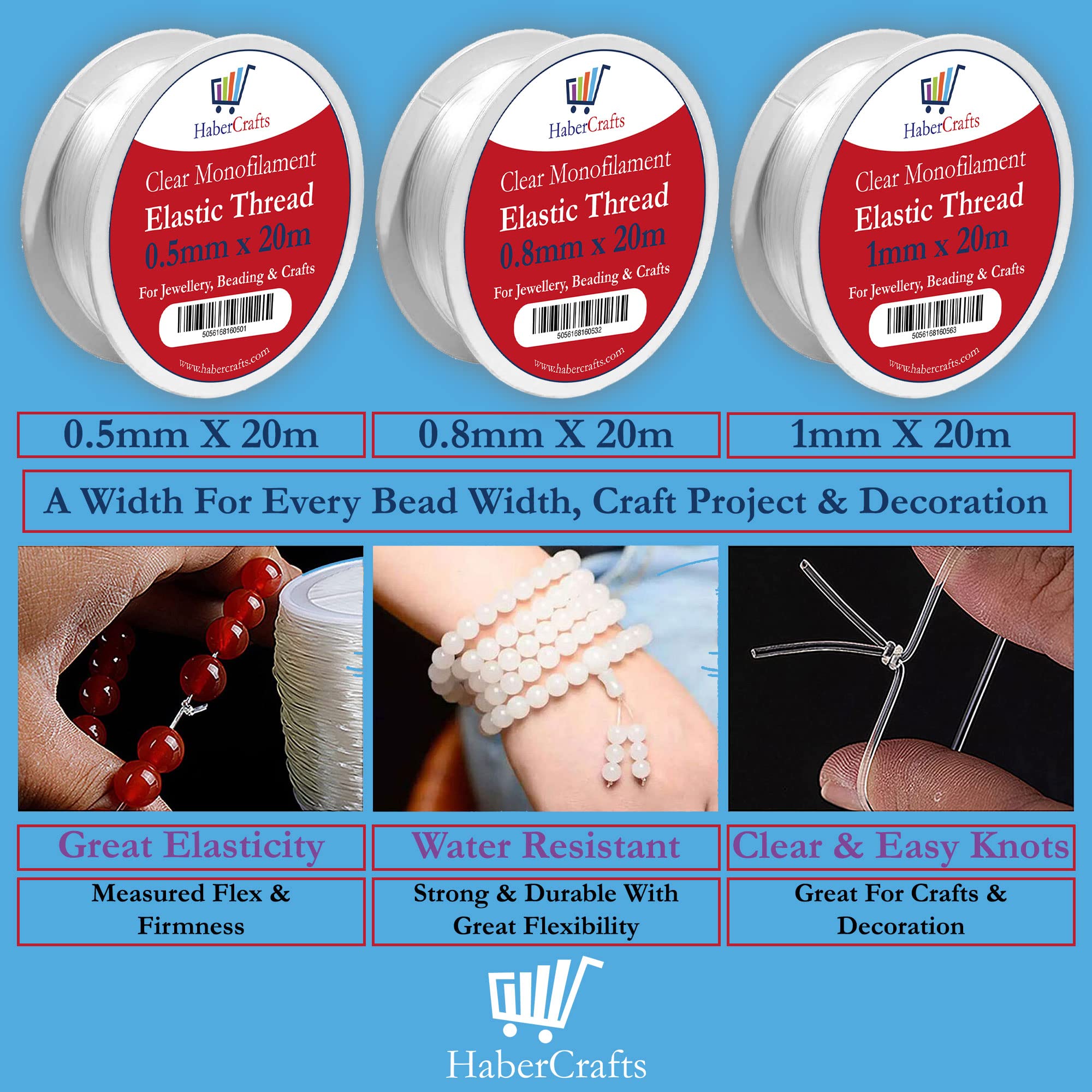 Habercrafts Clear Elastic Nylon Thread - 0.8mm Diameter, 20 Meters Length | Strong & Durable 4
