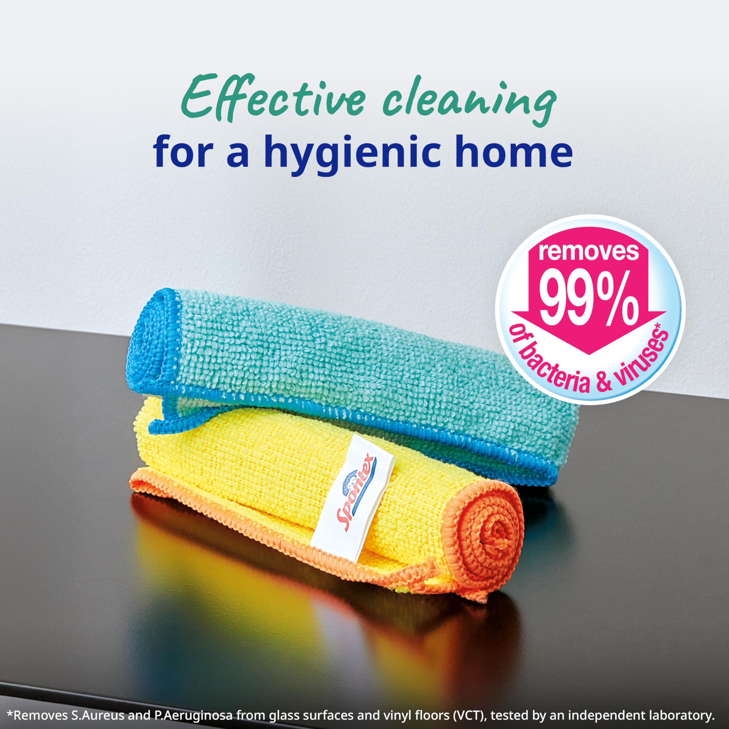 Spontex Microfibre Cleaning Cloths - 4 Count, 30x30cm, Assorted Colours | Kills 99% Bacteria 4