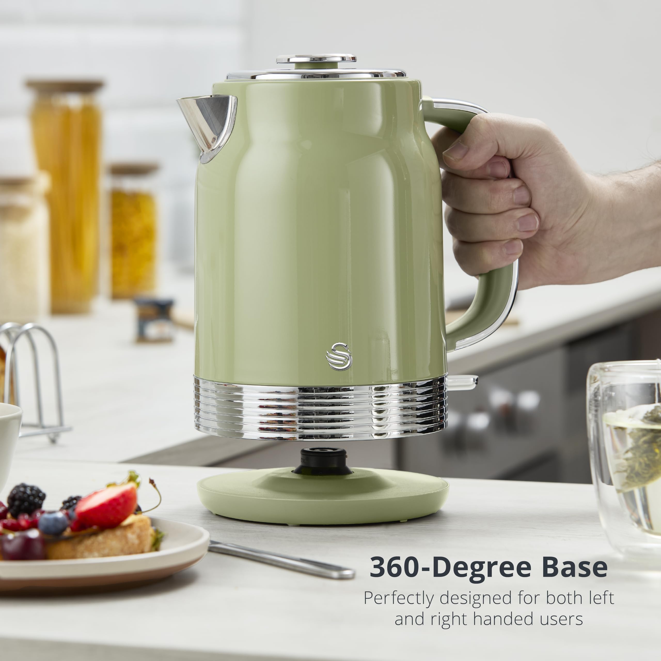 Swan SK19025GRN Retro Jug Kettle, Rapid Boil, Removable Limescale Filter, Easy Pour, 360 Degree Base, Water Indicator Window and Boil Dry Protection 1.7L, 3KW, Green and Stainless Steel 5