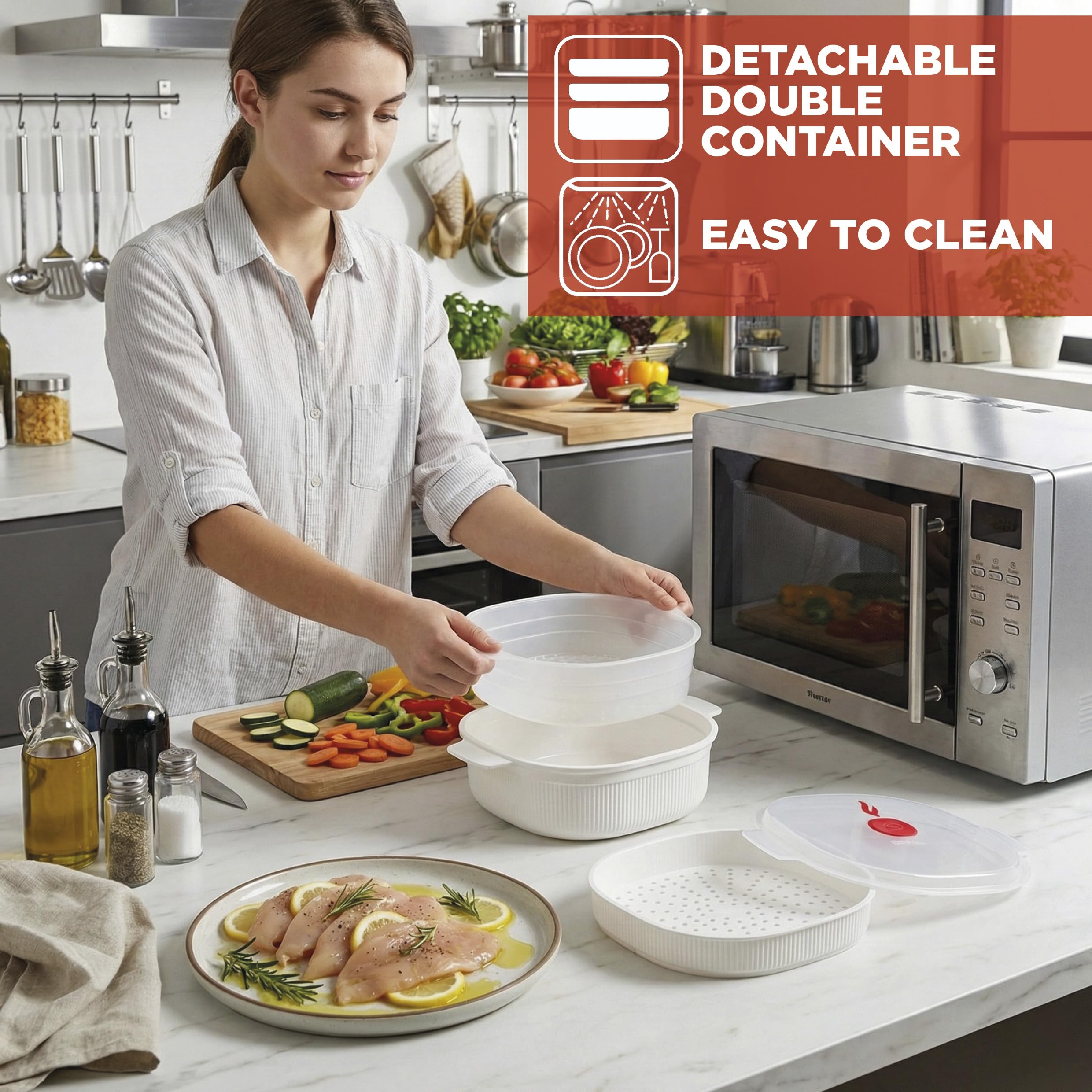 Snips Microwave Steamer with 2 Trays - 4L Capacity, BPA-Free, Made in Italy 2