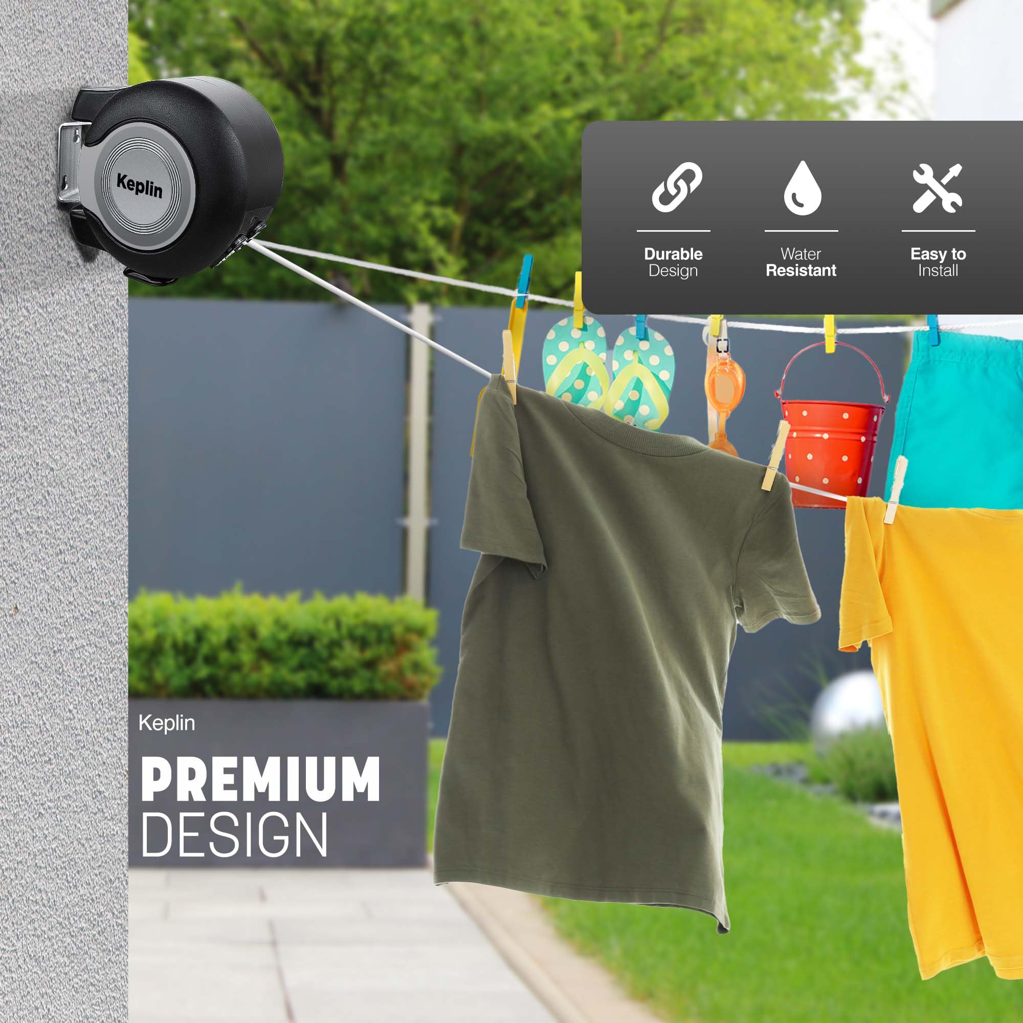 KEPLIN Retractable Washing Line - 30M Heavy-Duty Dual Clothesline | 15kg Capacity | Plastic 3