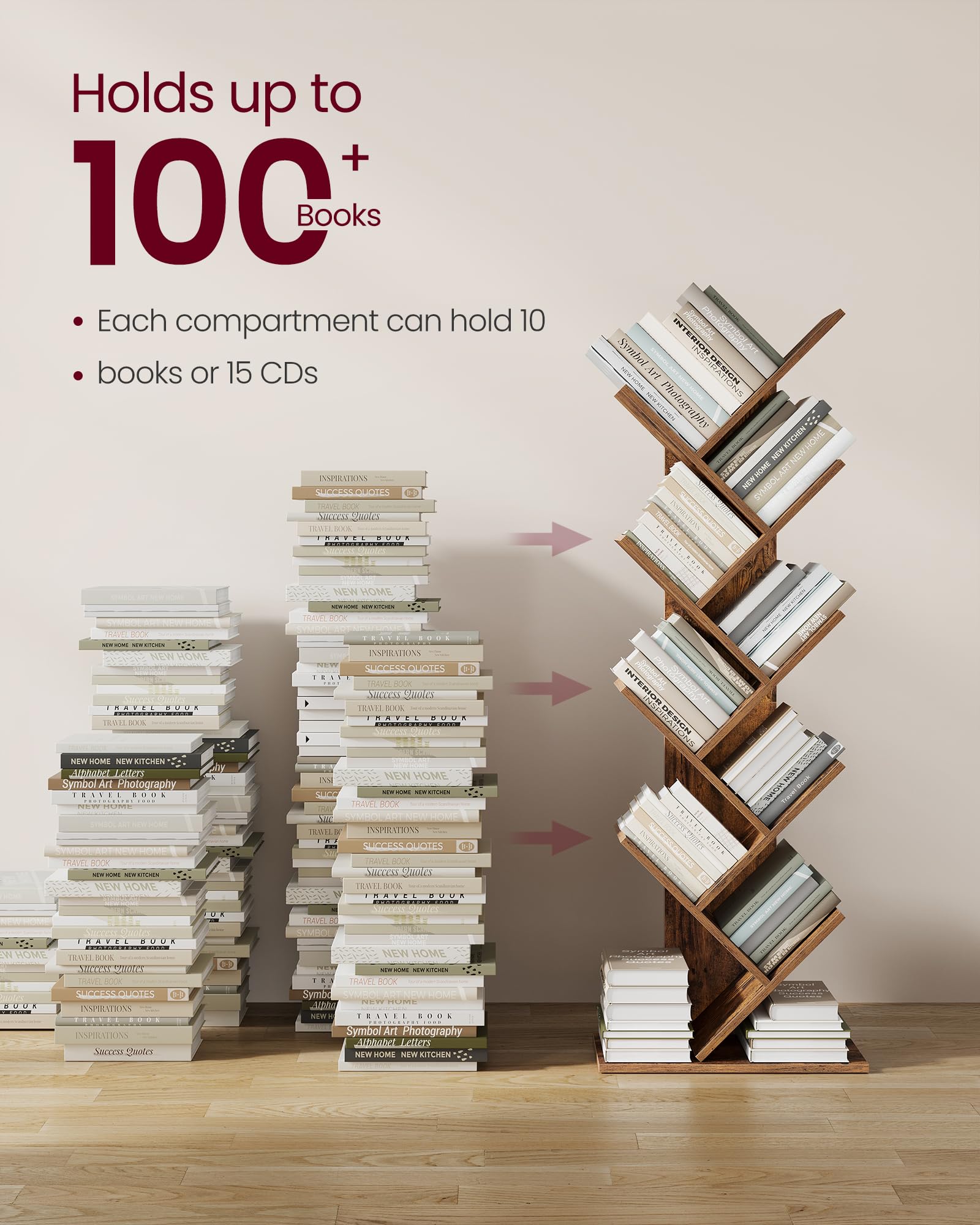 VASAGLE Tree Bookshelf - 9-Tier Corner Storage | Rustic Brown | Space-Saving Design 5