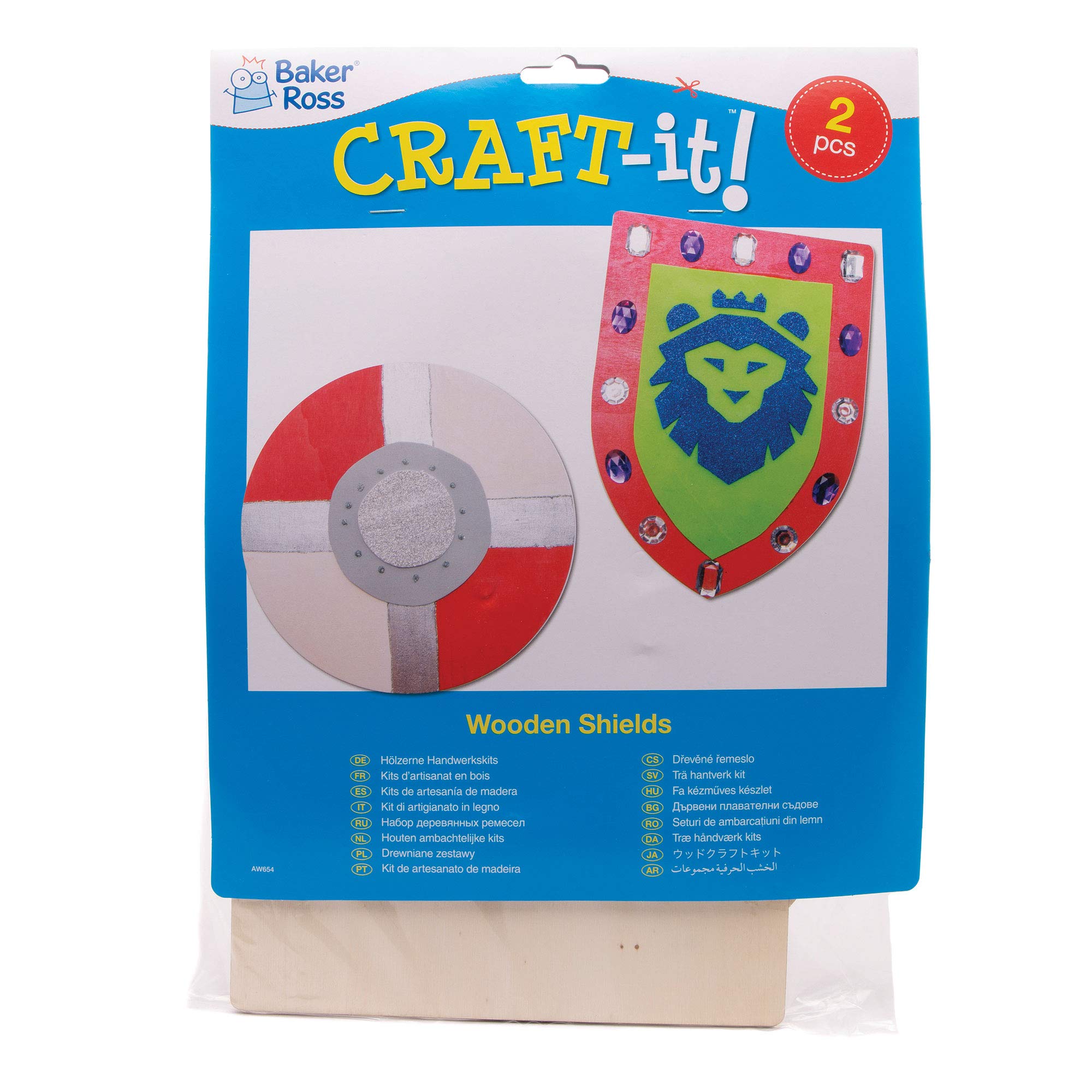 Baker Ross AW654 Wooden Shields for Kids Crafting | Pack of 2 | 25-30 cm Plywood 9