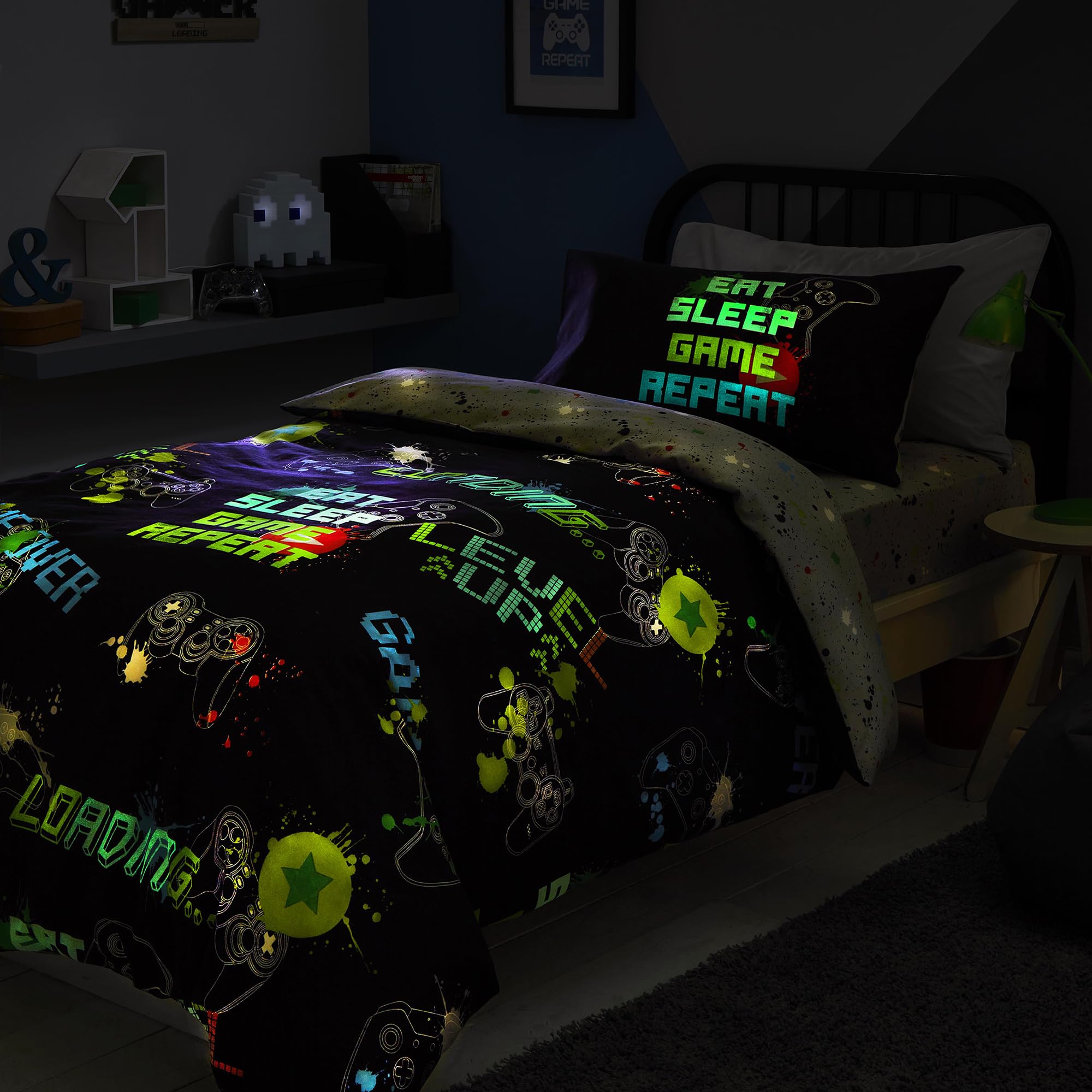 Bedlam Black Gaming Duvet Cover Set | Single (140x200cm) | Glow in the Dark Polycotton 2