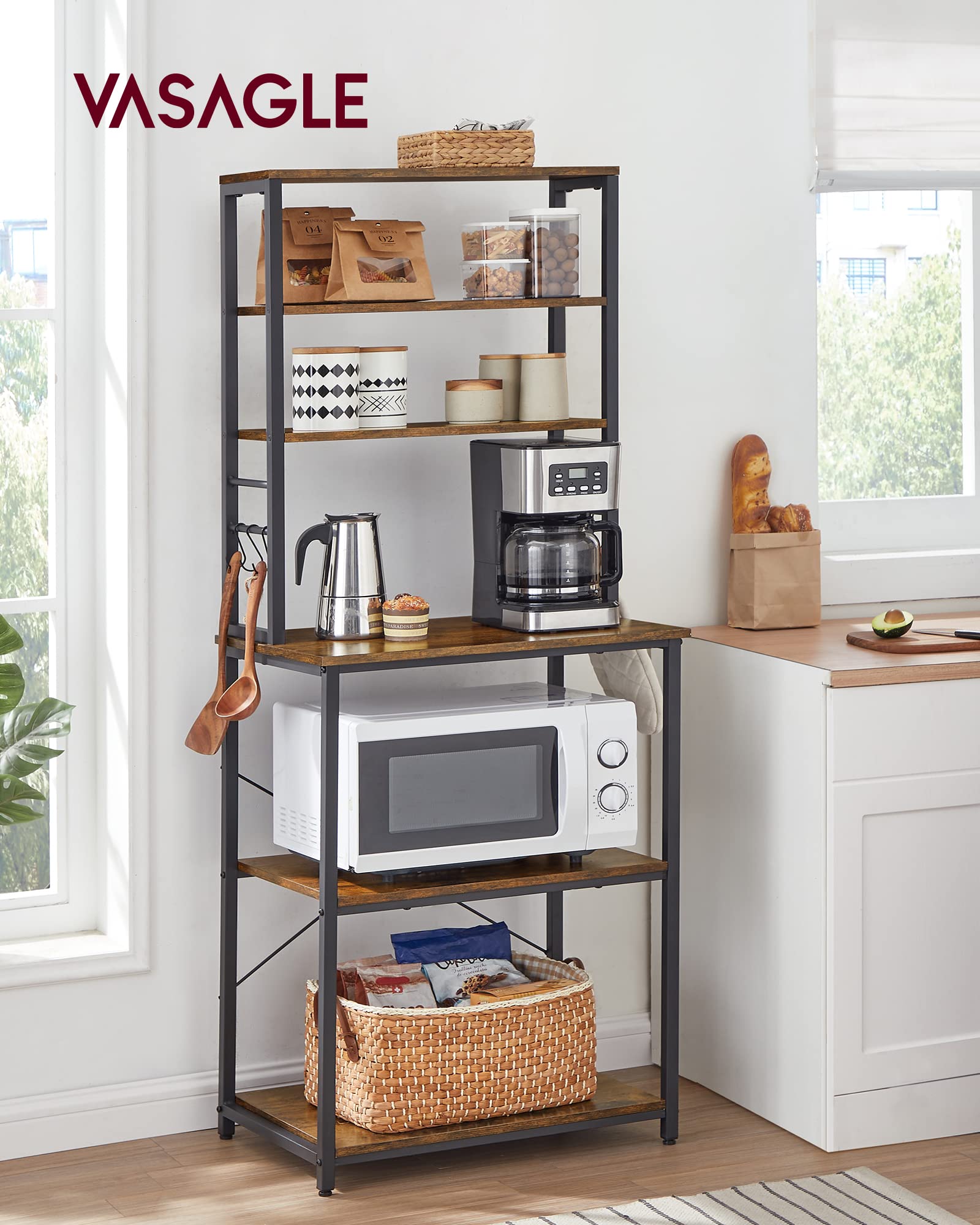 VASAGLE Kitchen Storage Rack - 6 Shelves, 40 x 60 x 167 cm, Rustic Brown + Black 2