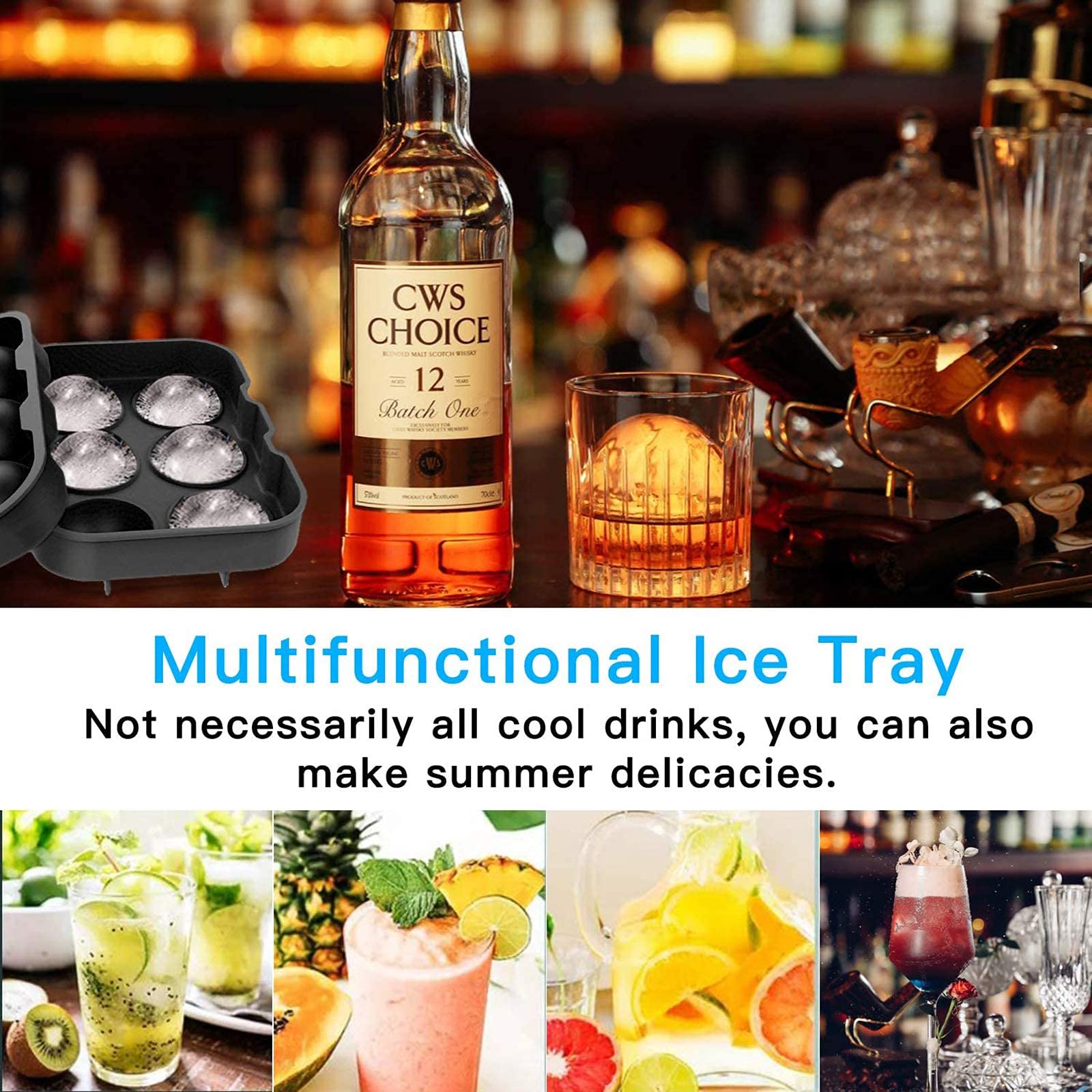 LUCKEA 2 Pcs Silicone Ice Cube Moulds & Trays - Large Slow-Melting Cubes for Cocktails & Whiskey | BPA Free 7